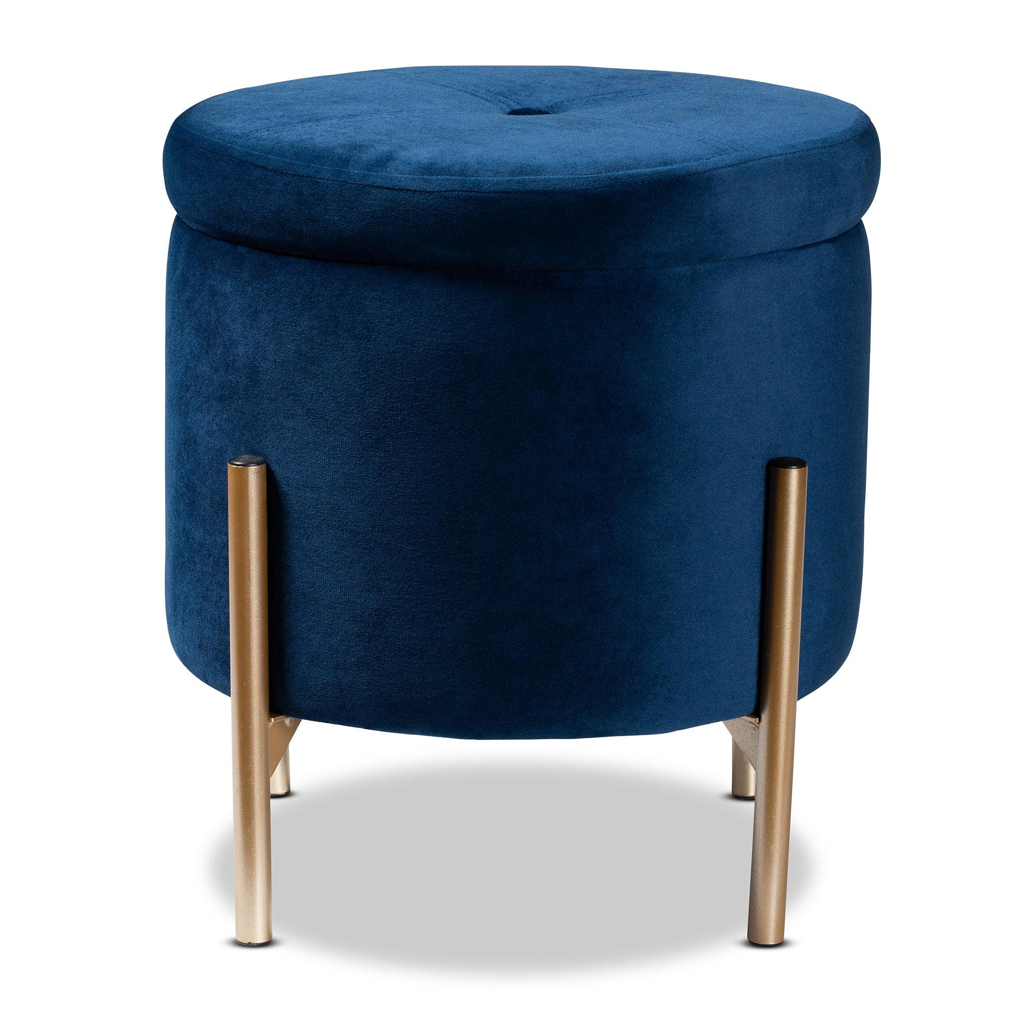 Malina Contemporary Glam and Luxe Velvet Fabric Upholstered and Finished Metal Storage Ottoman