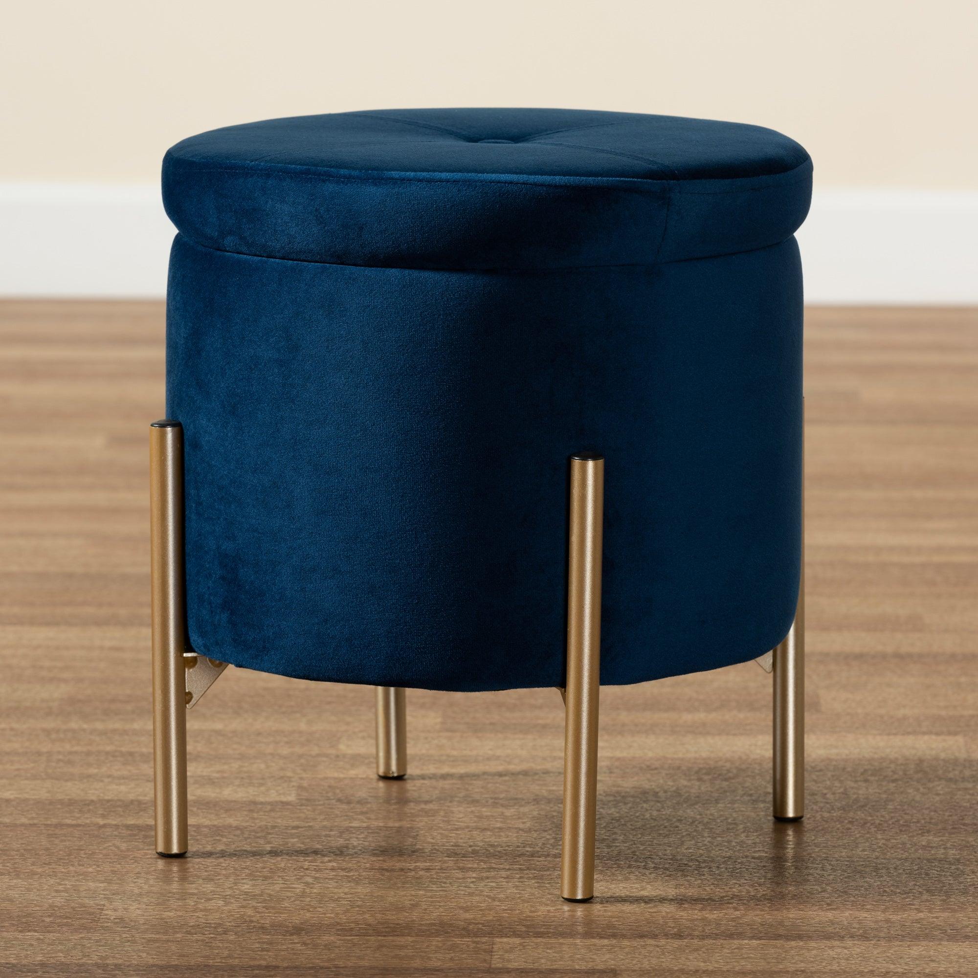 Malina Contemporary Glam and Luxe Velvet Fabric Upholstered and Finished Metal Storage Ottoman