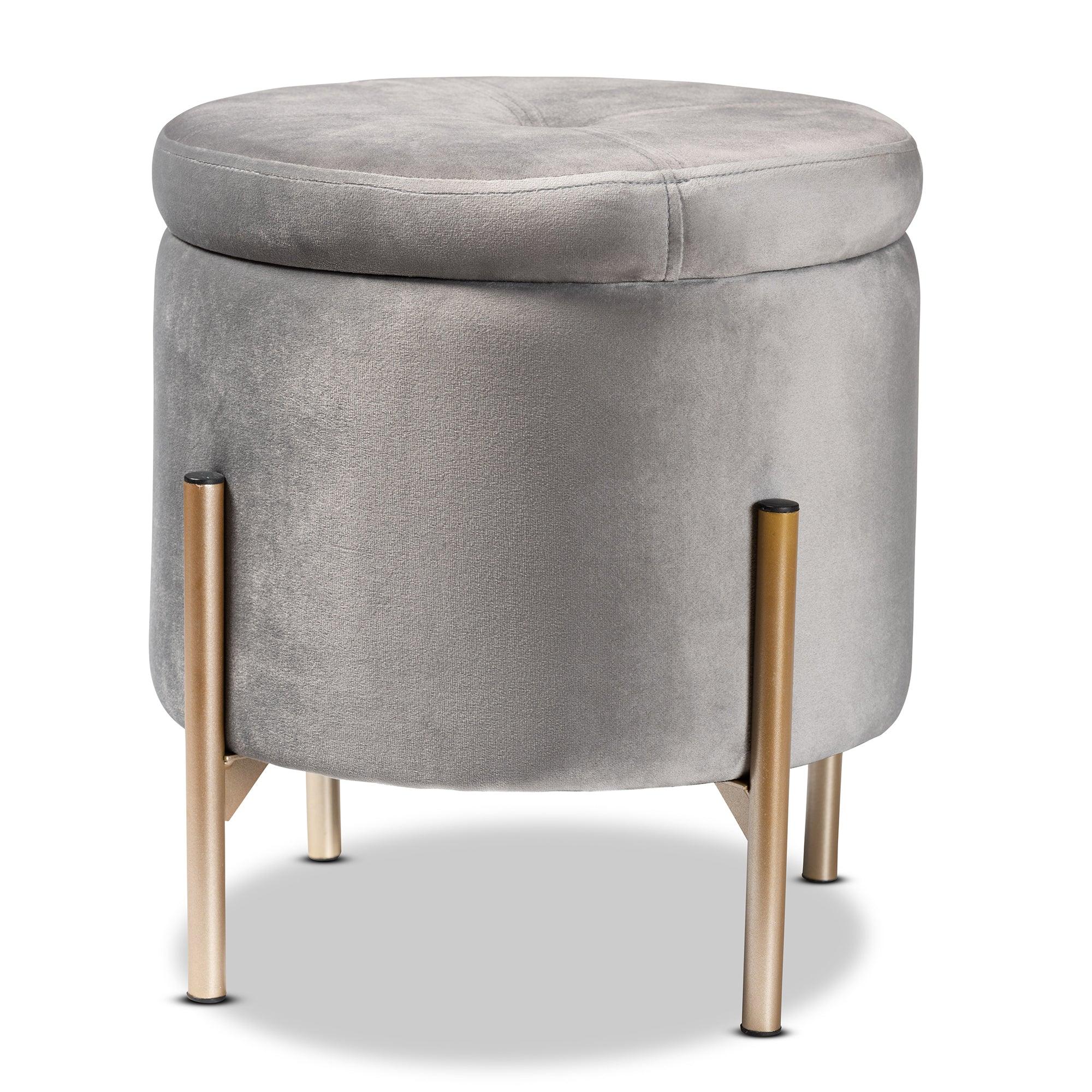 Malina Contemporary Glam and Luxe Velvet Fabric Upholstered and Finished Metal Storage Ottoman