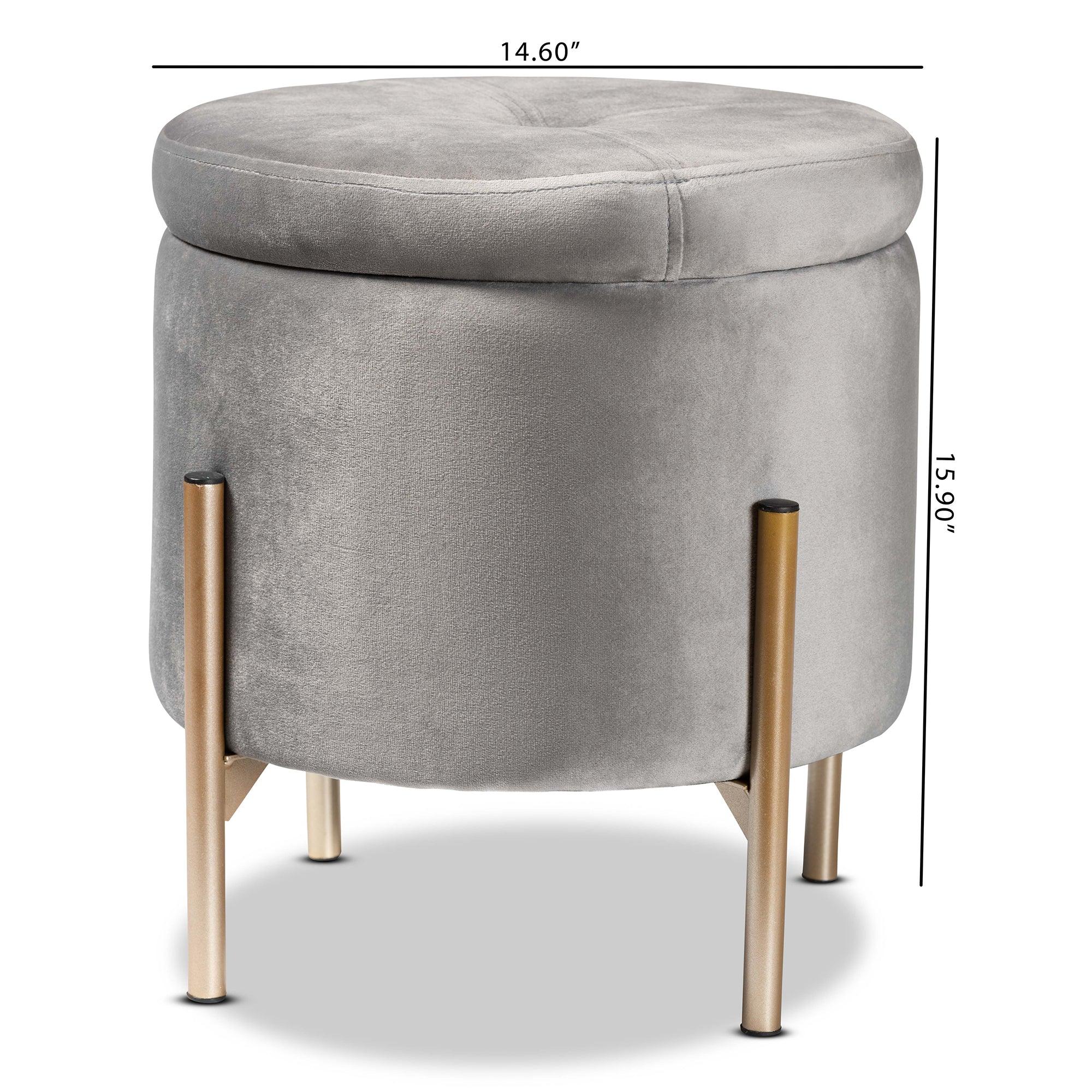 Malina Contemporary Glam and Luxe Velvet Fabric Upholstered and Finished Metal Storage Ottoman