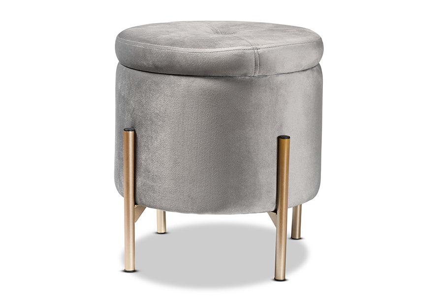 Malina Contemporary Glam and Luxe Velvet Fabric Upholstered and Finished Metal Storage Ottoman