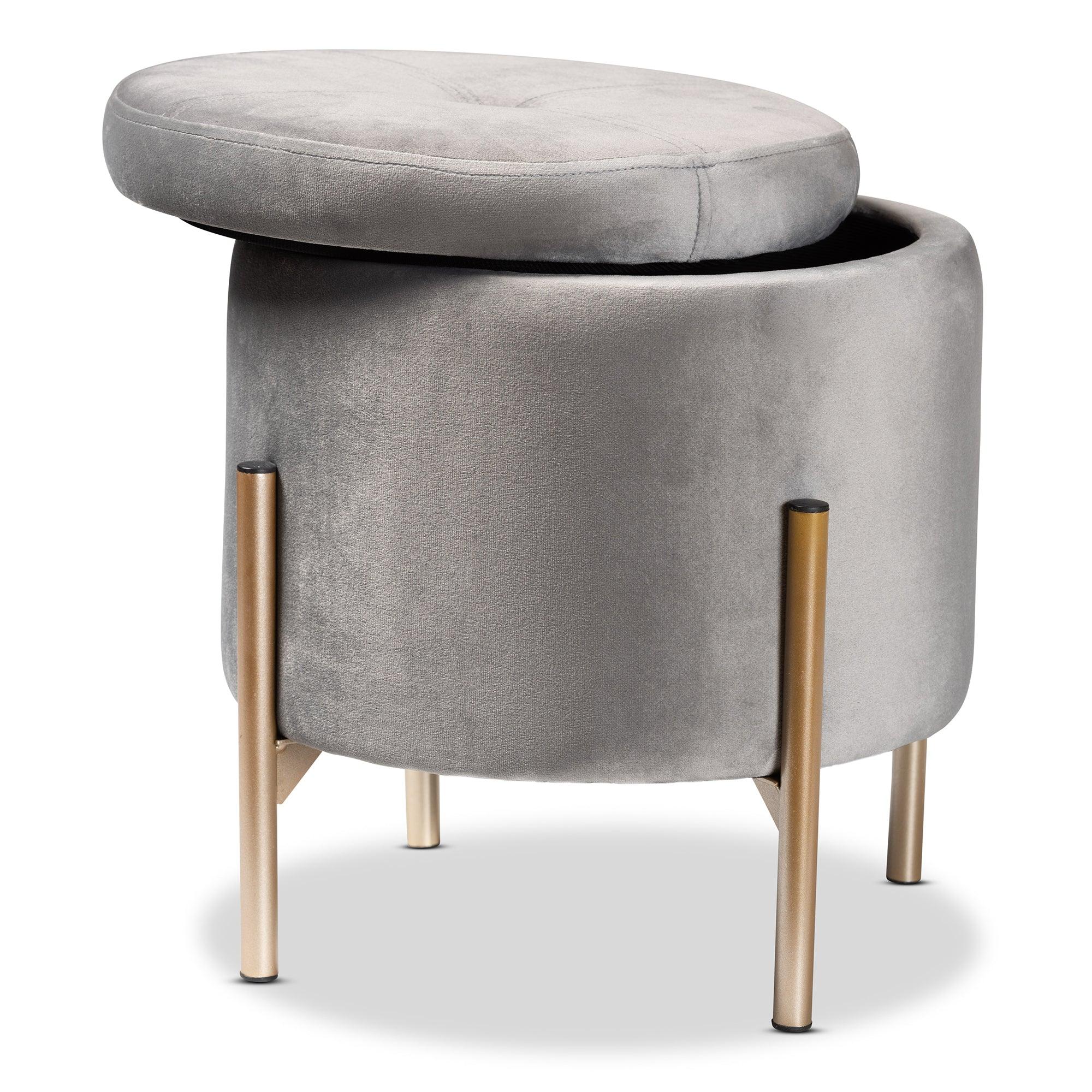 Malina Contemporary Glam and Luxe Velvet Fabric Upholstered and Finished Metal Storage Ottoman