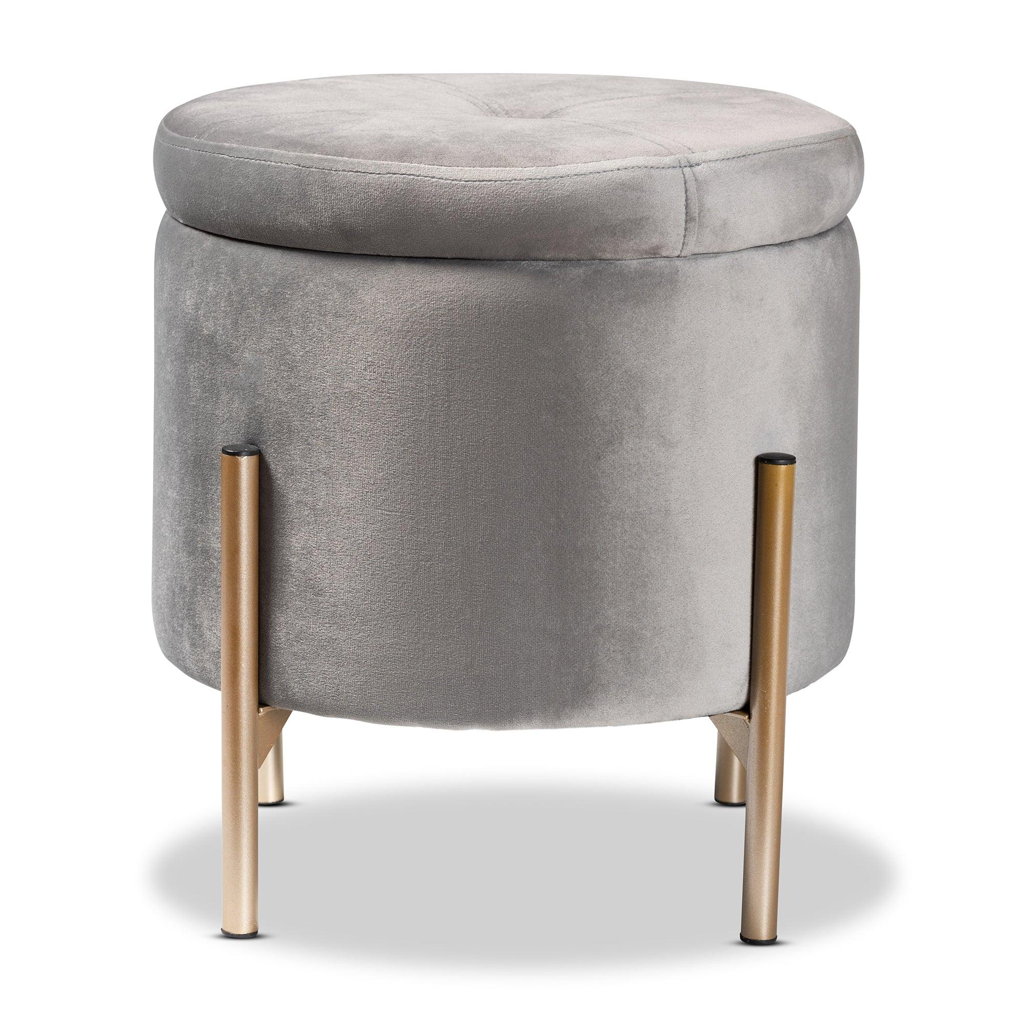 Malina Contemporary Glam and Luxe Velvet Fabric Upholstered and Finished Metal Storage Ottoman