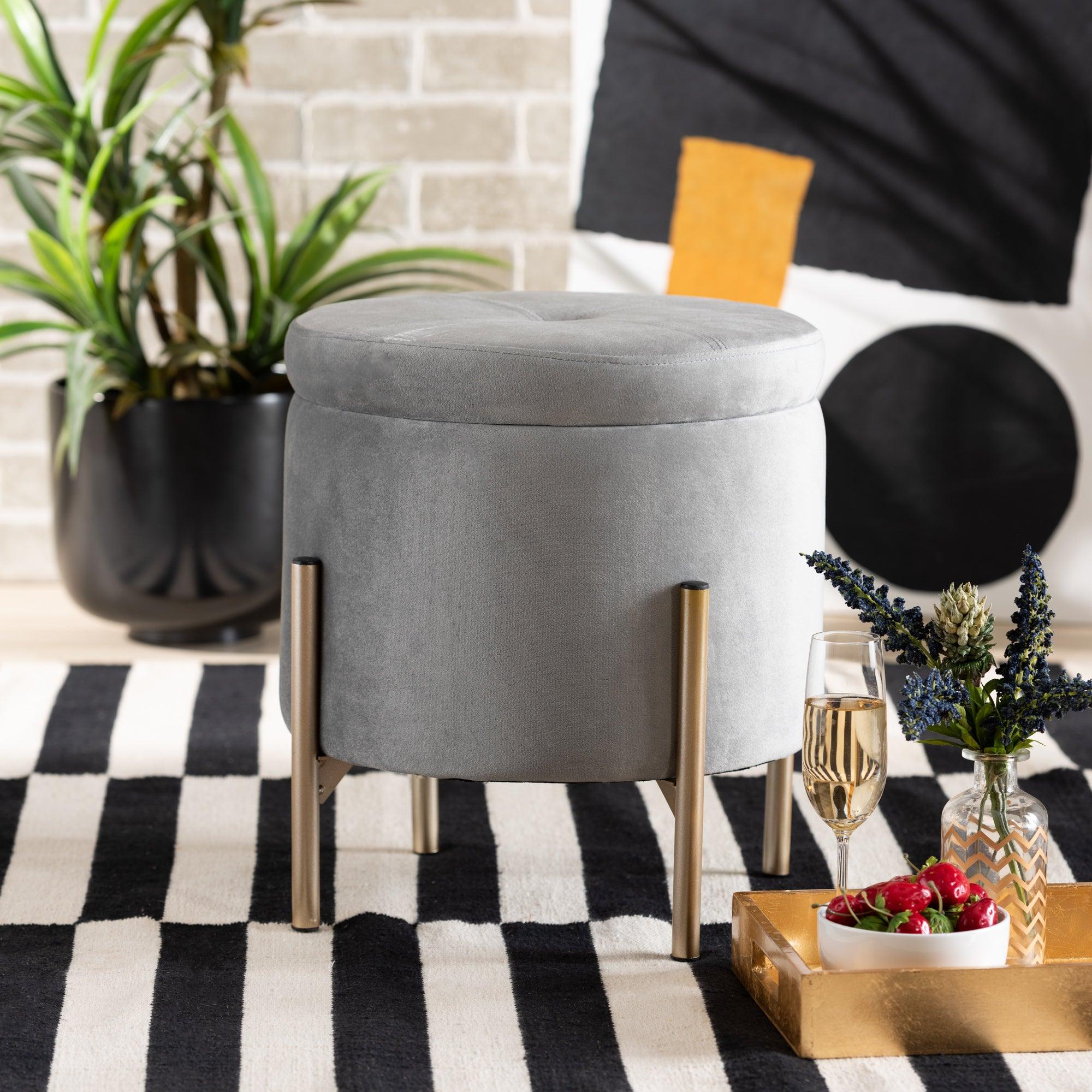 Malina Contemporary Glam and Luxe Velvet Fabric Upholstered and Finished Metal Storage Ottoman