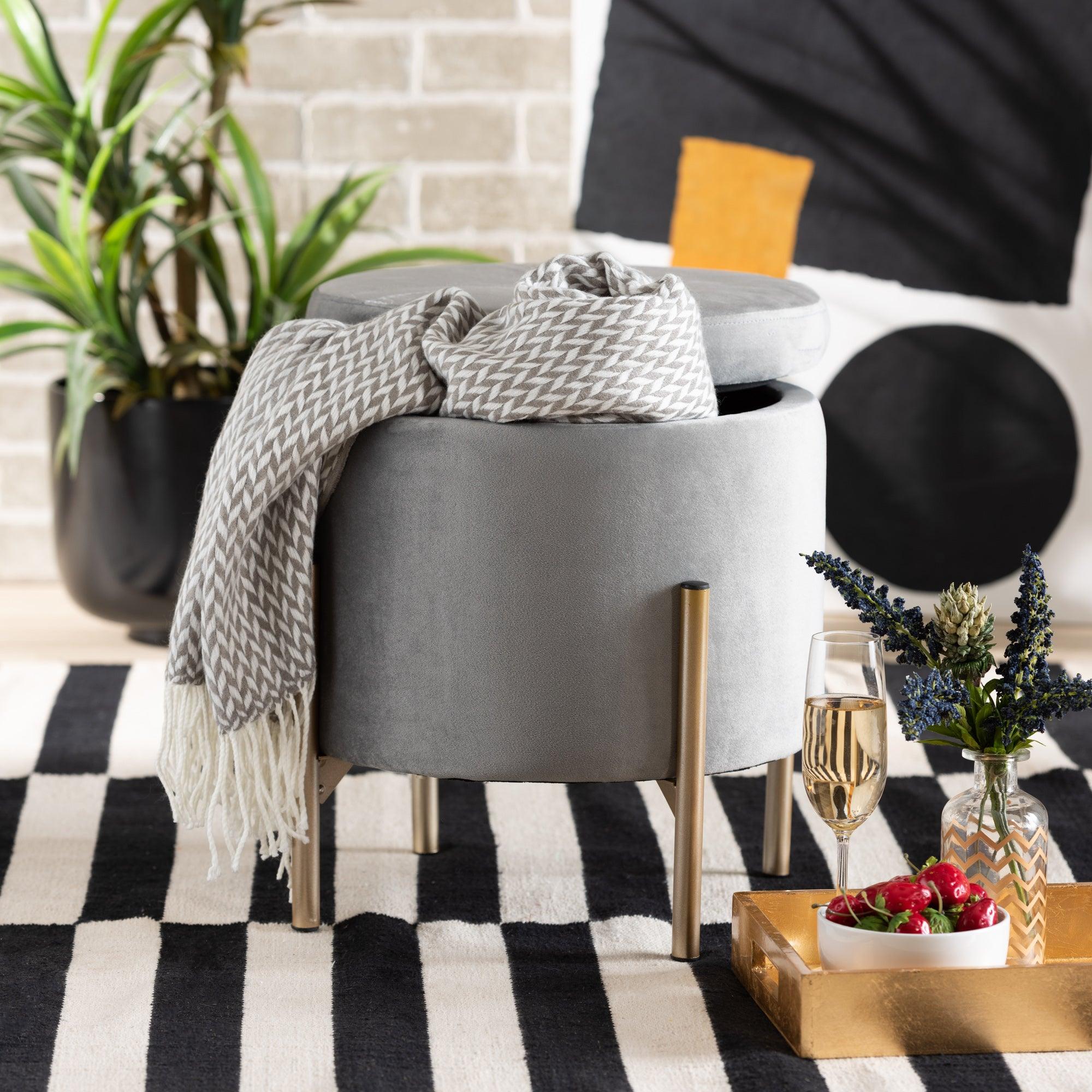 Malina Contemporary Glam and Luxe Velvet Fabric Upholstered and Finished Metal Storage Ottoman