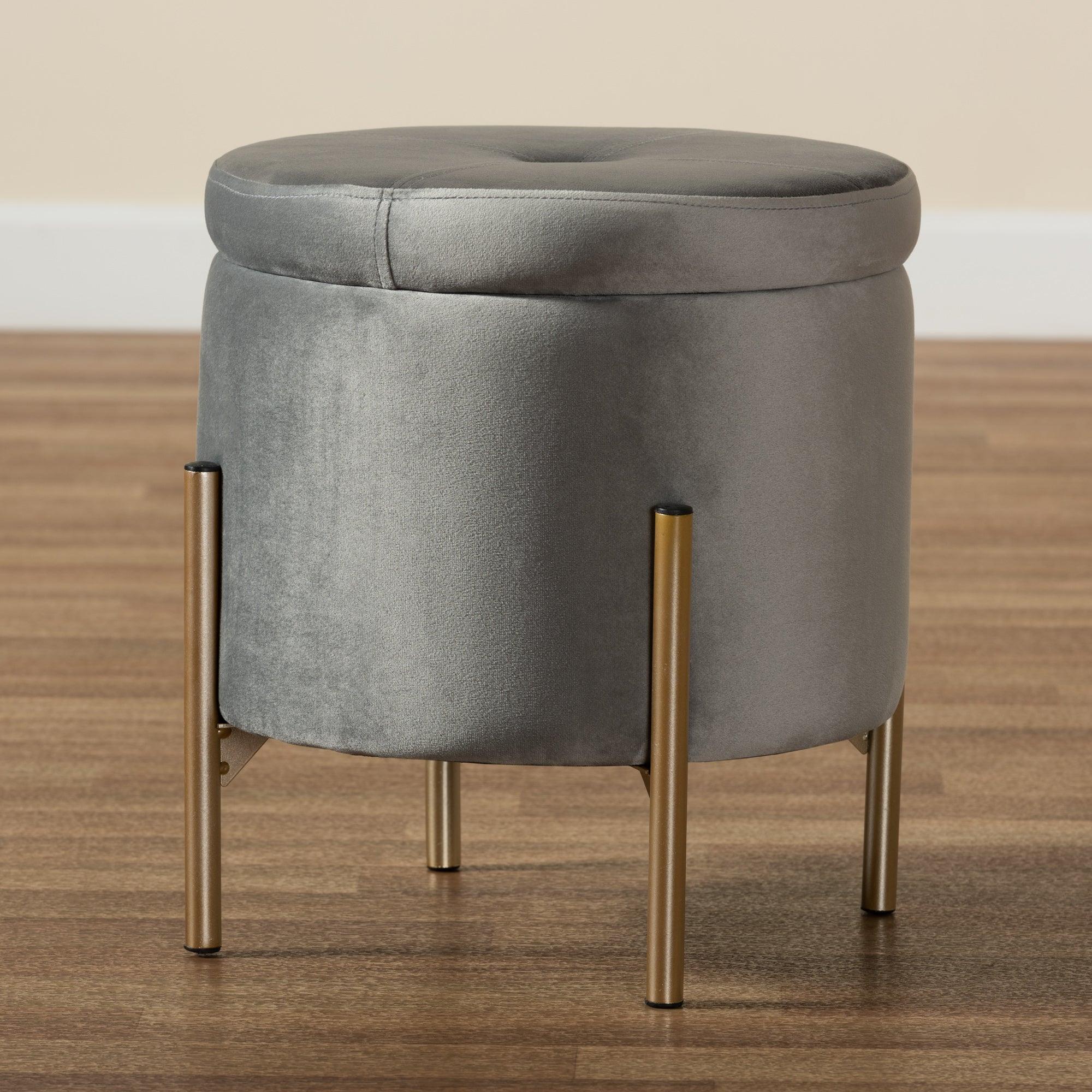 Malina Contemporary Glam and Luxe Velvet Fabric Upholstered and Finished Metal Storage Ottoman