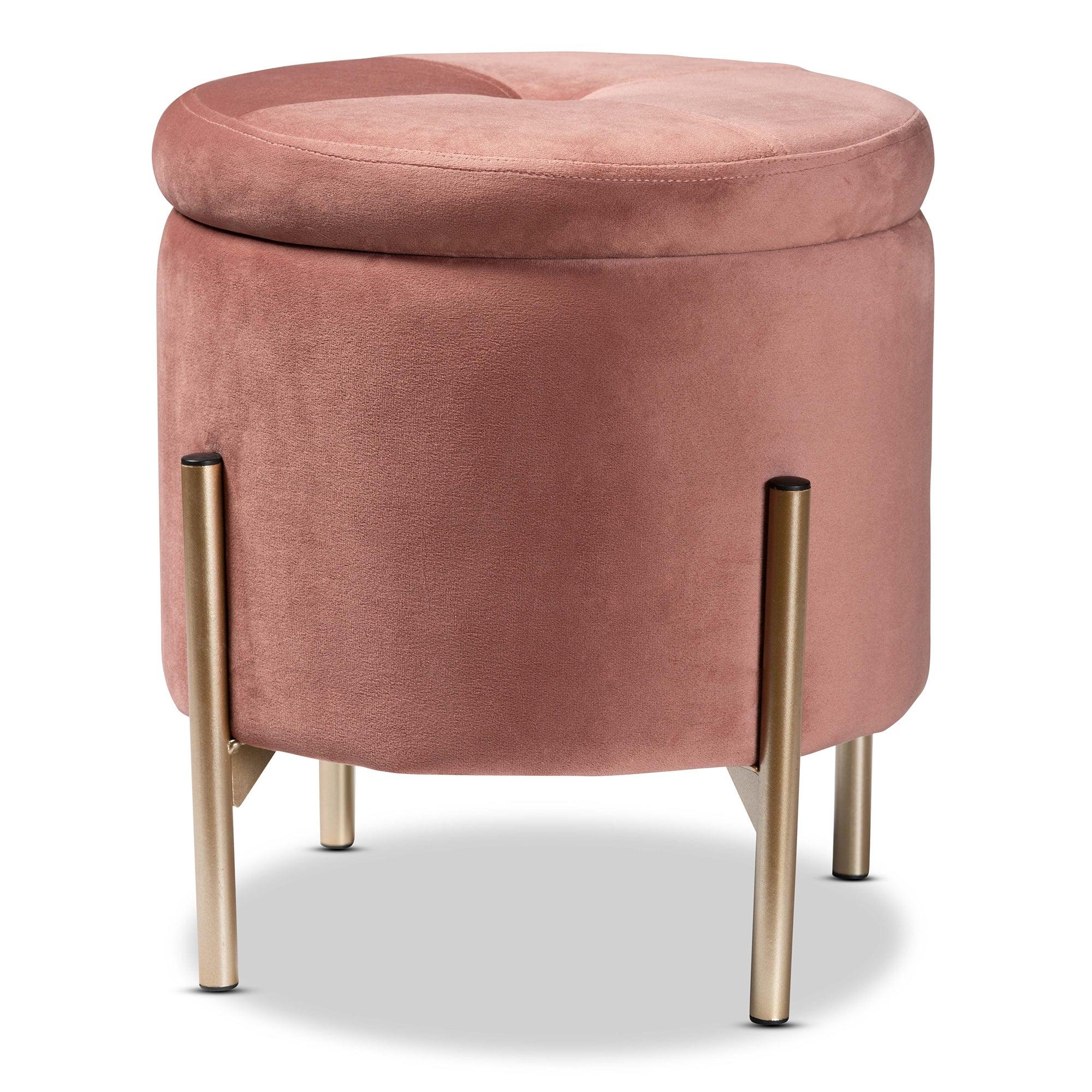 Malina Contemporary Glam and Luxe Velvet Fabric Upholstered and Finished Metal Storage Ottoman