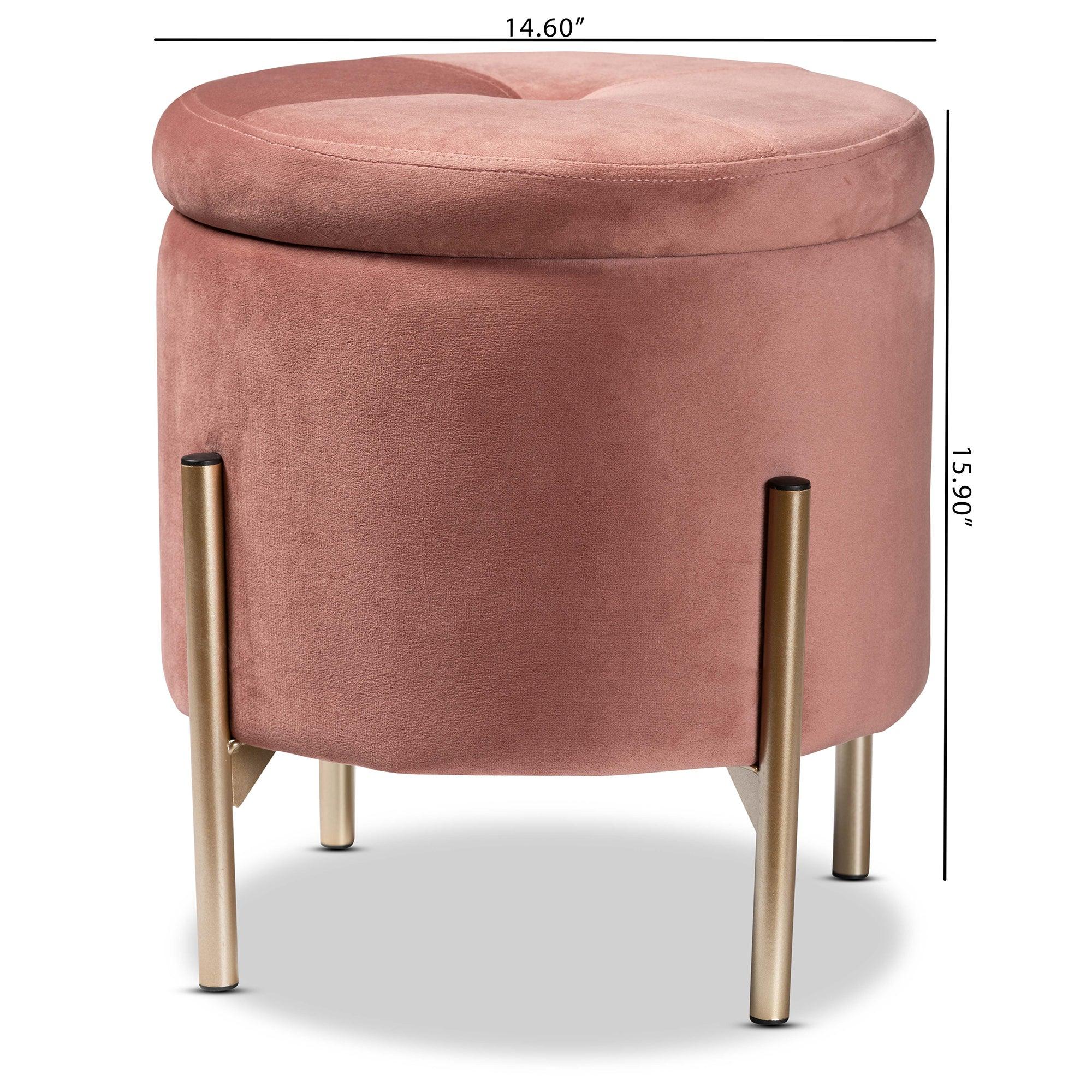 Malina Contemporary Glam and Luxe Velvet Fabric Upholstered and Finished Metal Storage Ottoman