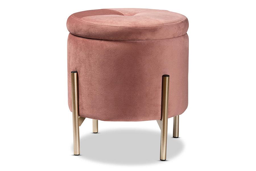 Malina Contemporary Glam and Luxe Velvet Fabric Upholstered and Finished Metal Storage Ottoman