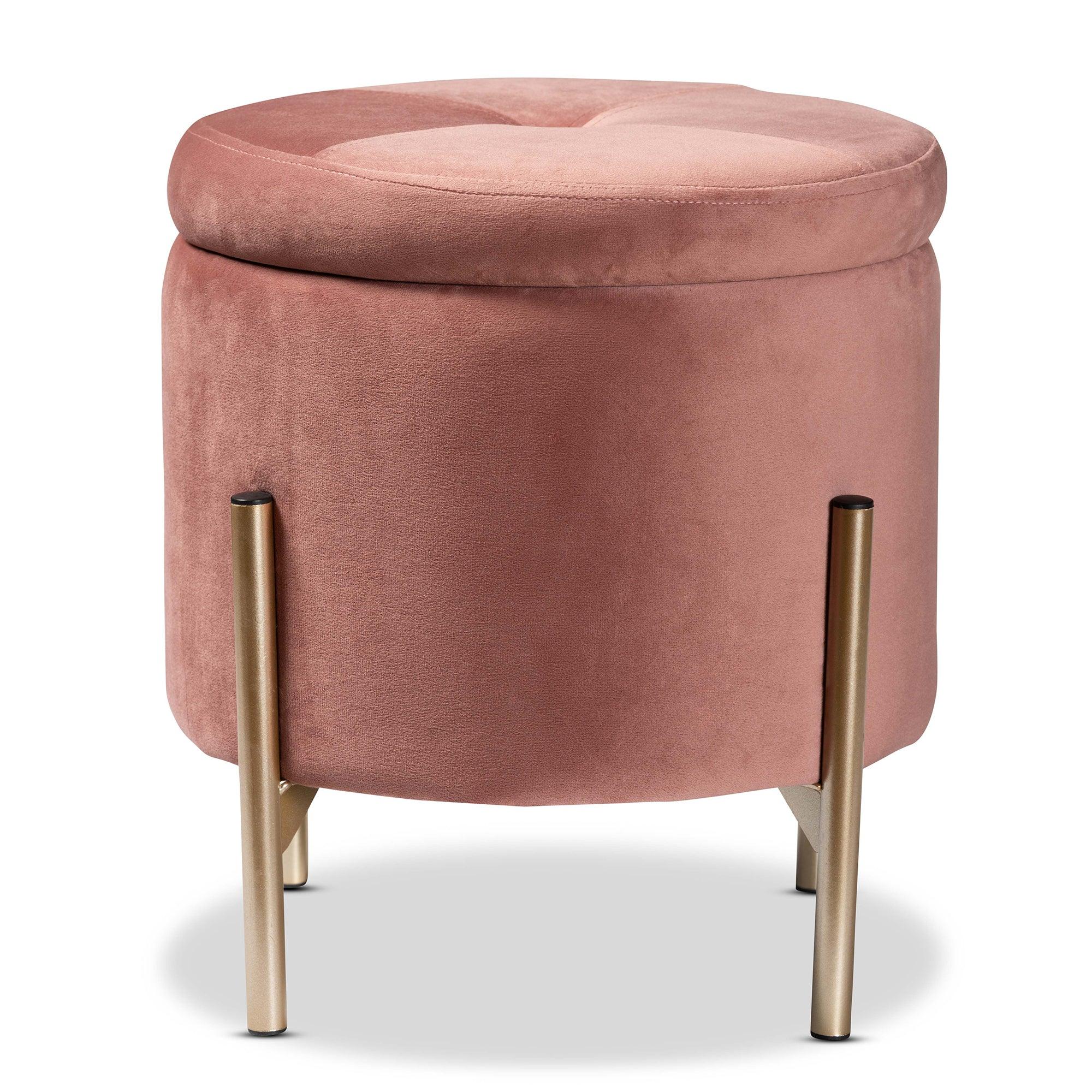 Malina Contemporary Glam and Luxe Velvet Fabric Upholstered and Finished Metal Storage Ottoman