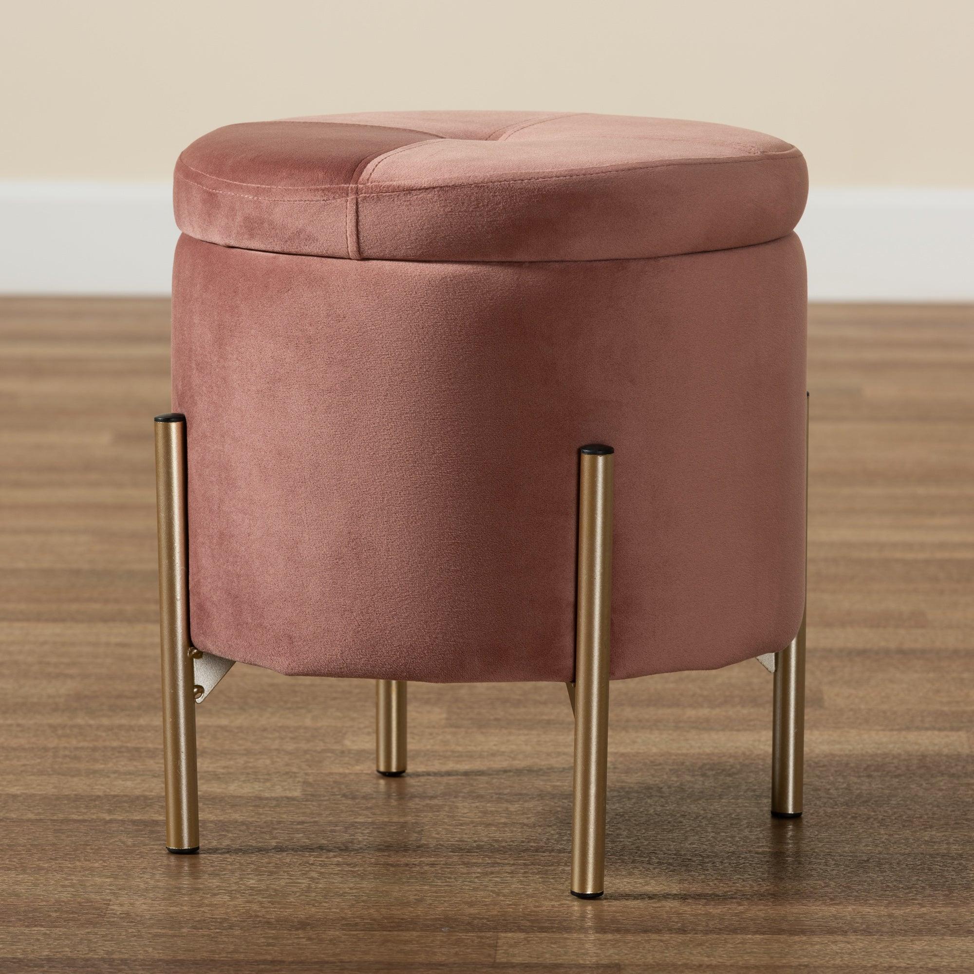 Malina Contemporary Glam and Luxe Velvet Fabric Upholstered and Finished Metal Storage Ottoman