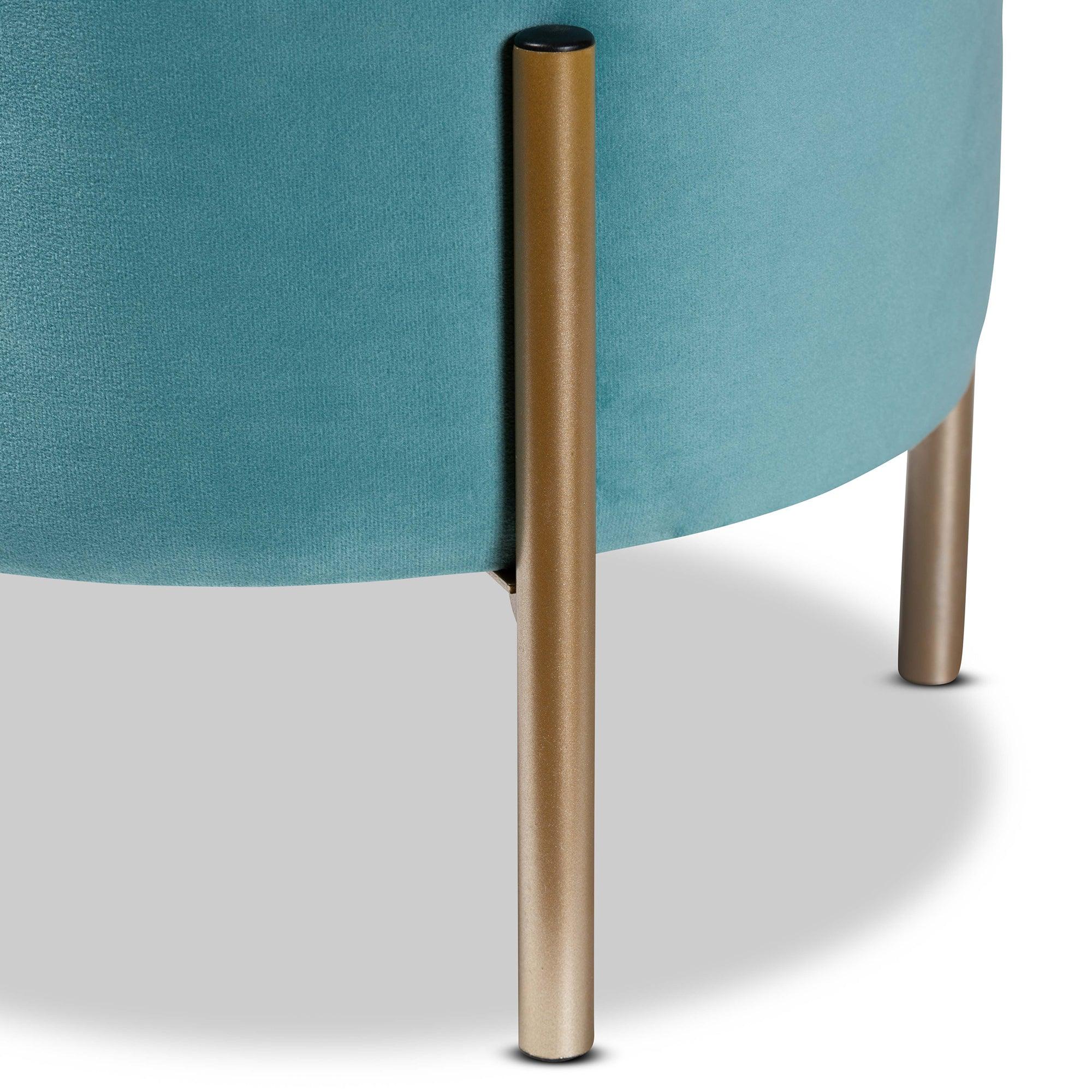 Malina Contemporary Glam and Luxe Sky Velvet Fabric Upholstered and Finished Metal Storage Ottoman