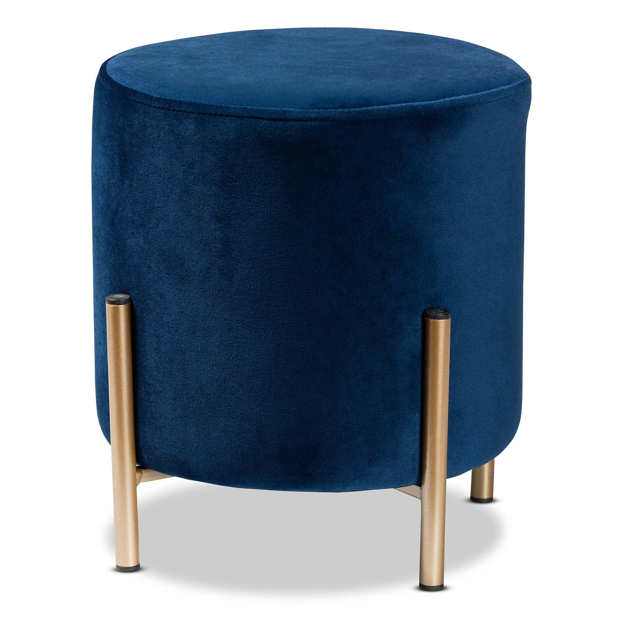 Thurman Contemporary Glam and Luxe Velvet Fabric Upholstered and Finished Metal Ottoman