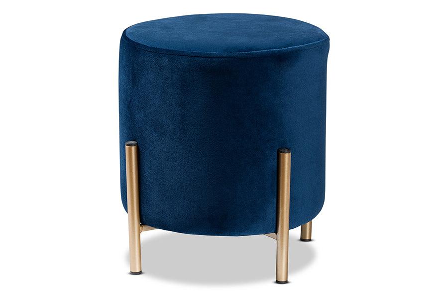 Thurman Contemporary Glam and Luxe Velvet Fabric Upholstered and Finished Metal Ottoman