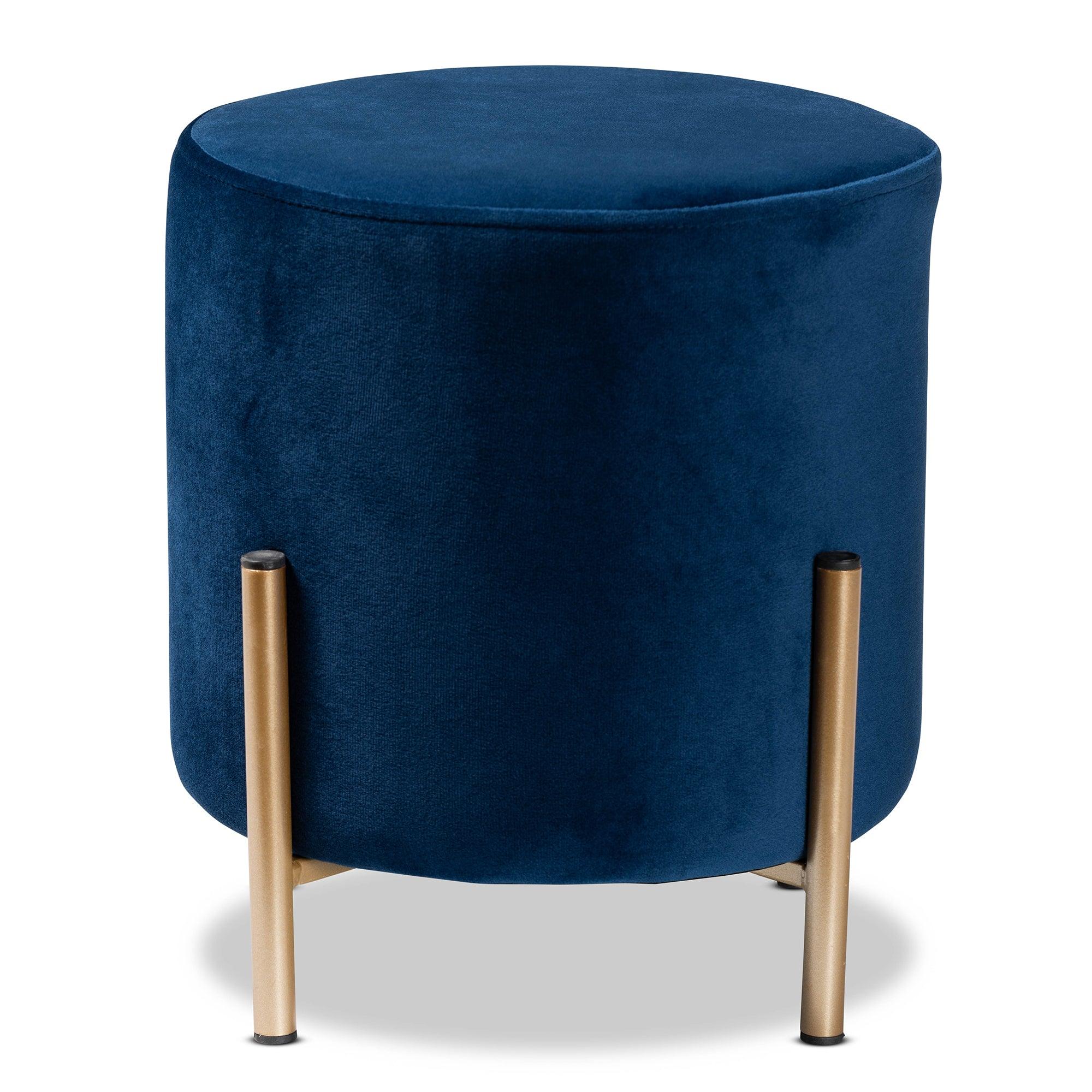 Thurman Contemporary Glam and Luxe Velvet Fabric Upholstered and Finished Metal Ottoman