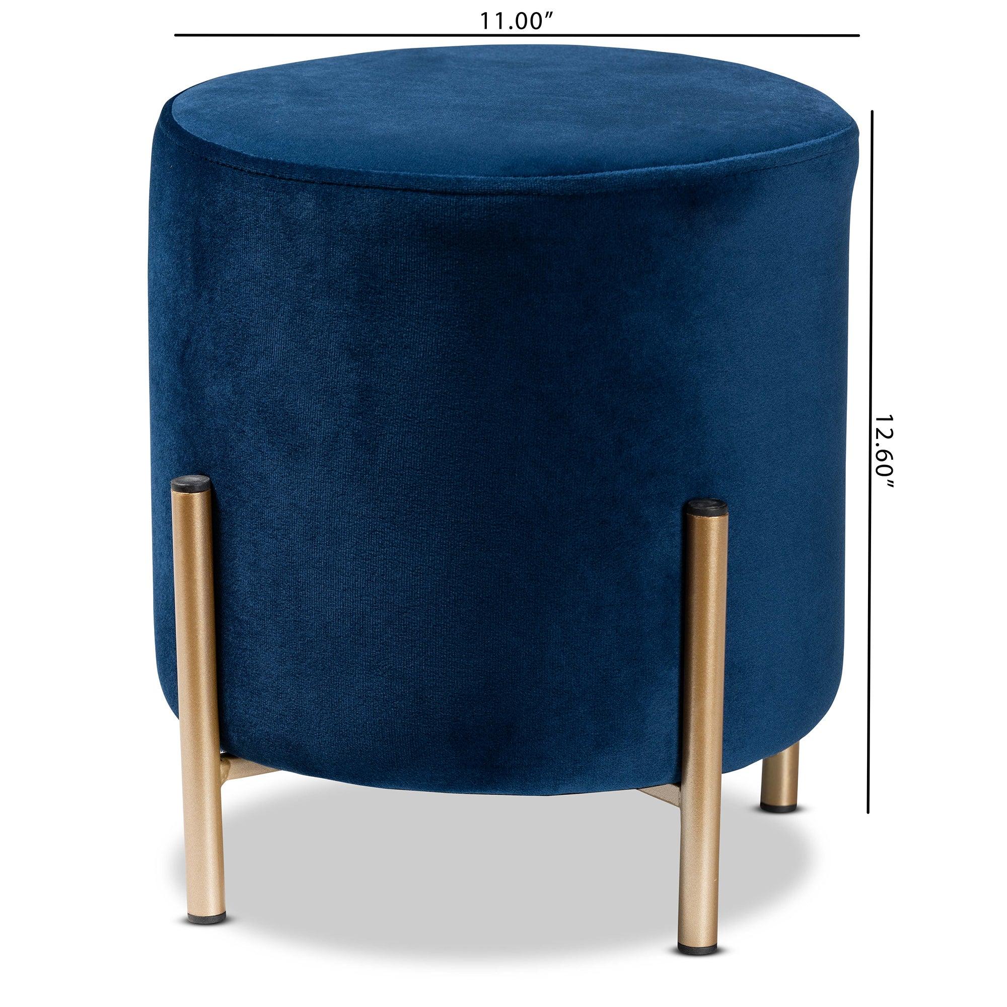 Thurman Contemporary Glam and Luxe Velvet Fabric Upholstered and Finished Metal Ottoman