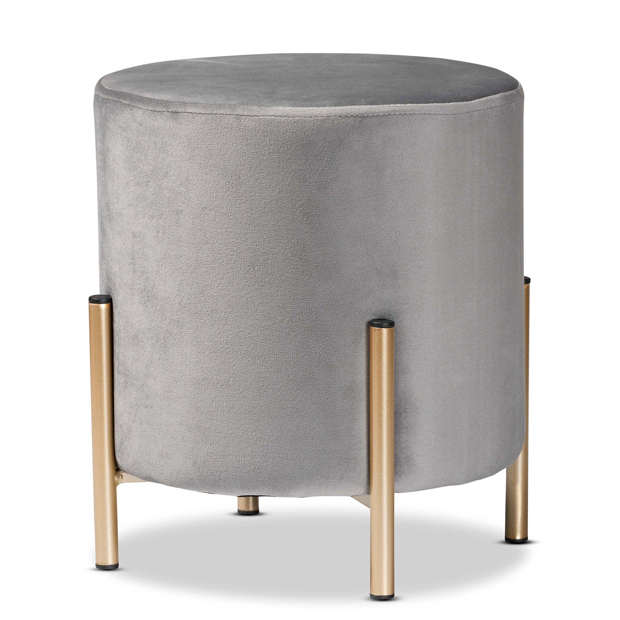 Thurman Contemporary Glam and Luxe Velvet Fabric Upholstered and Finished Metal Ottoman