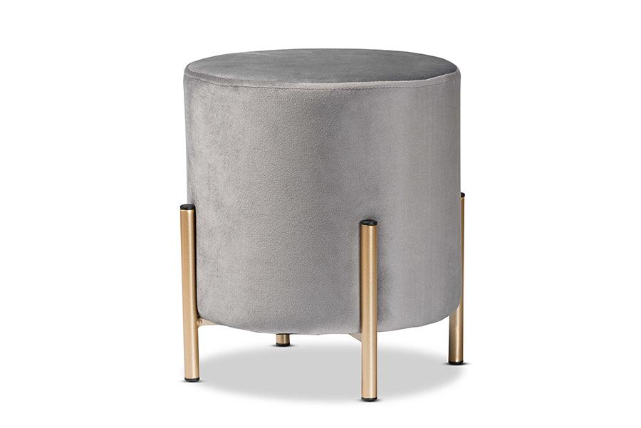 Thurman Contemporary Glam and Luxe Velvet Fabric Upholstered and Finished Metal Ottoman