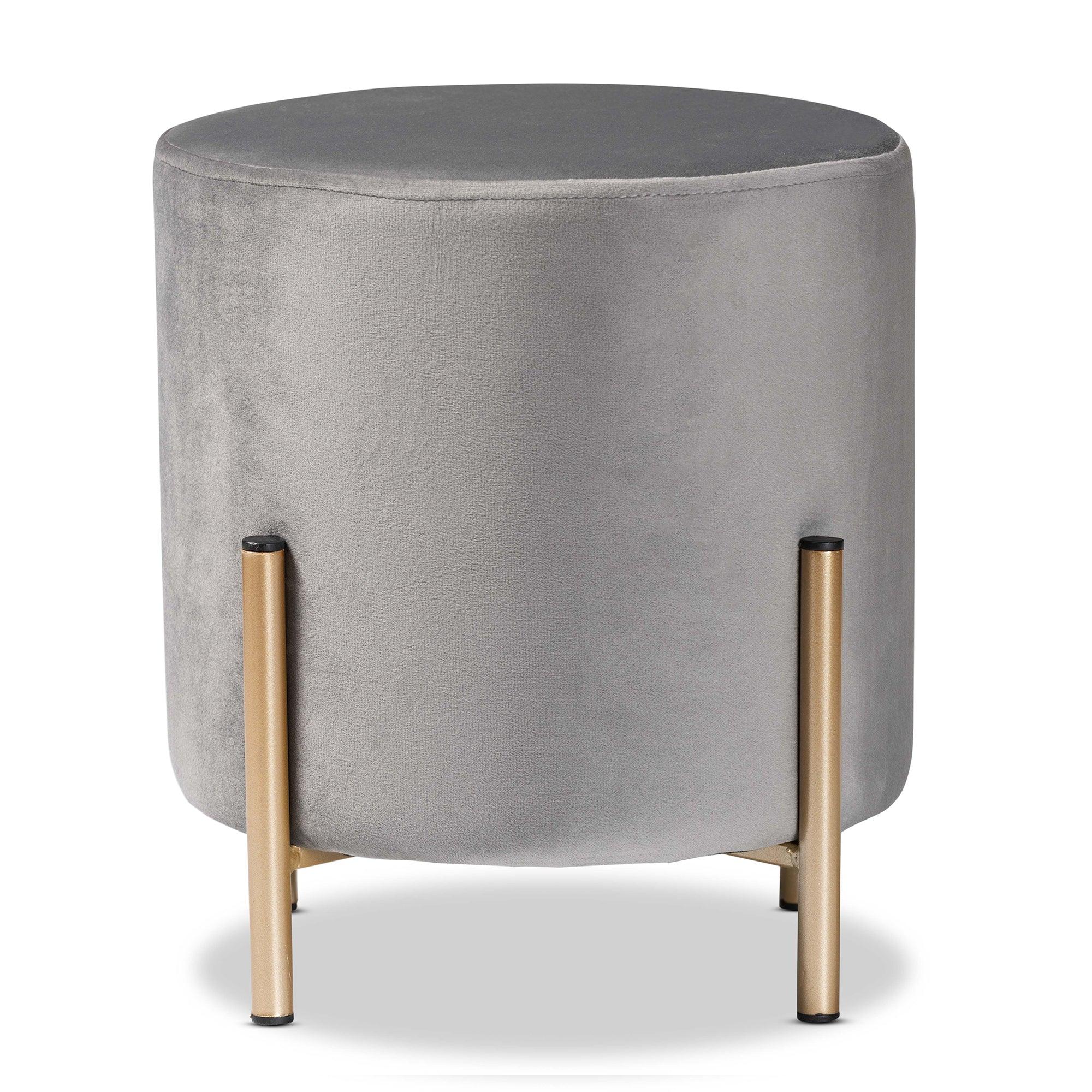 Thurman Contemporary Glam and Luxe Velvet Fabric Upholstered and Finished Metal Ottoman