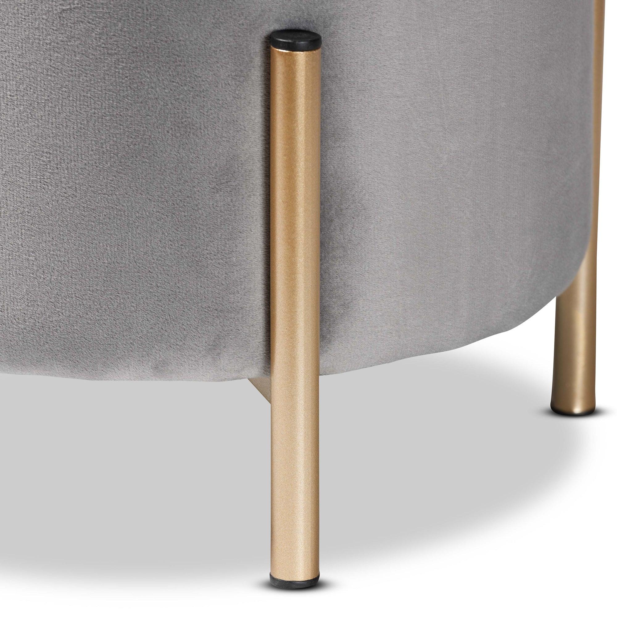 Thurman Contemporary Glam and Luxe Velvet Fabric Upholstered and Finished Metal Ottoman