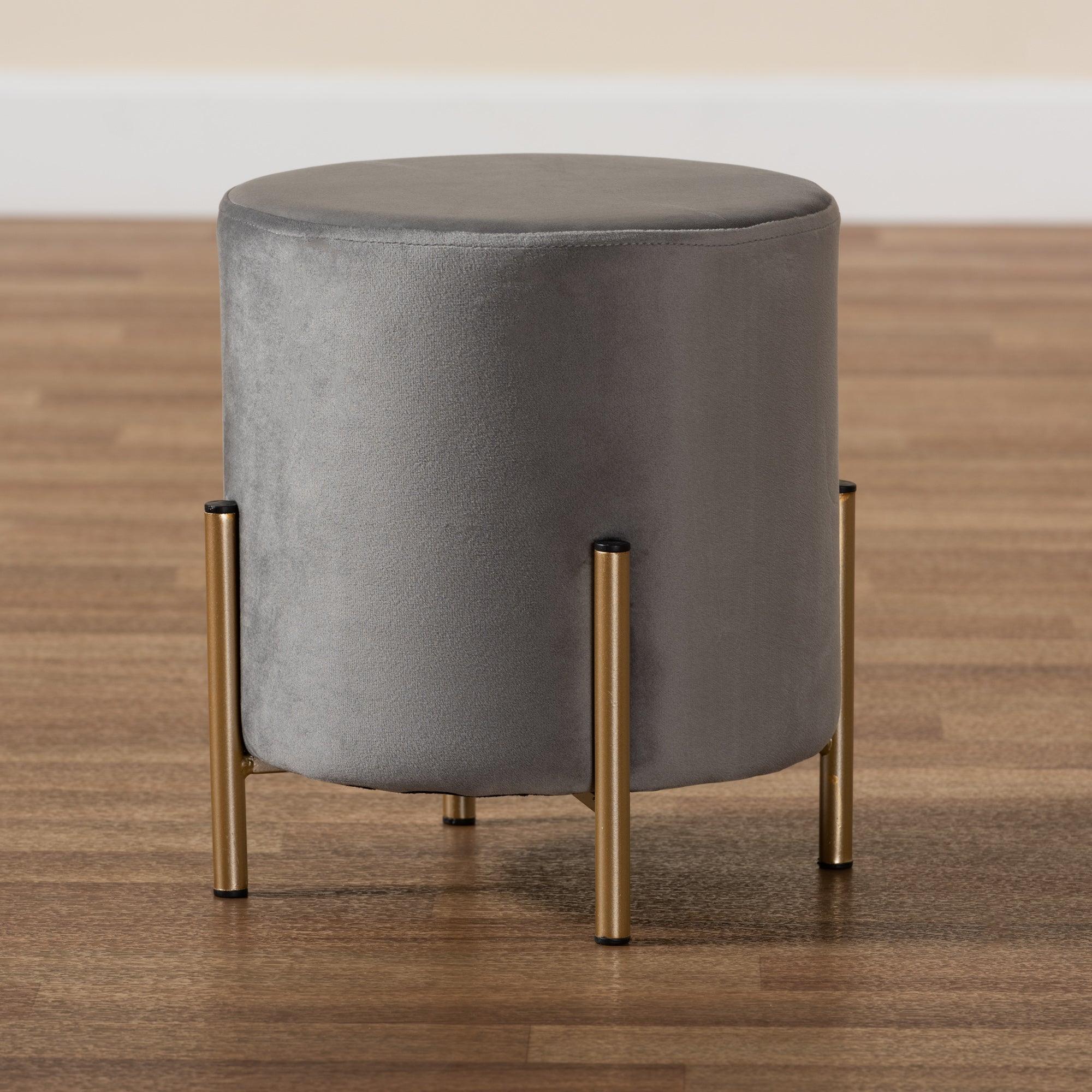 Thurman Contemporary Glam and Luxe Velvet Fabric Upholstered and Finished Metal Ottoman