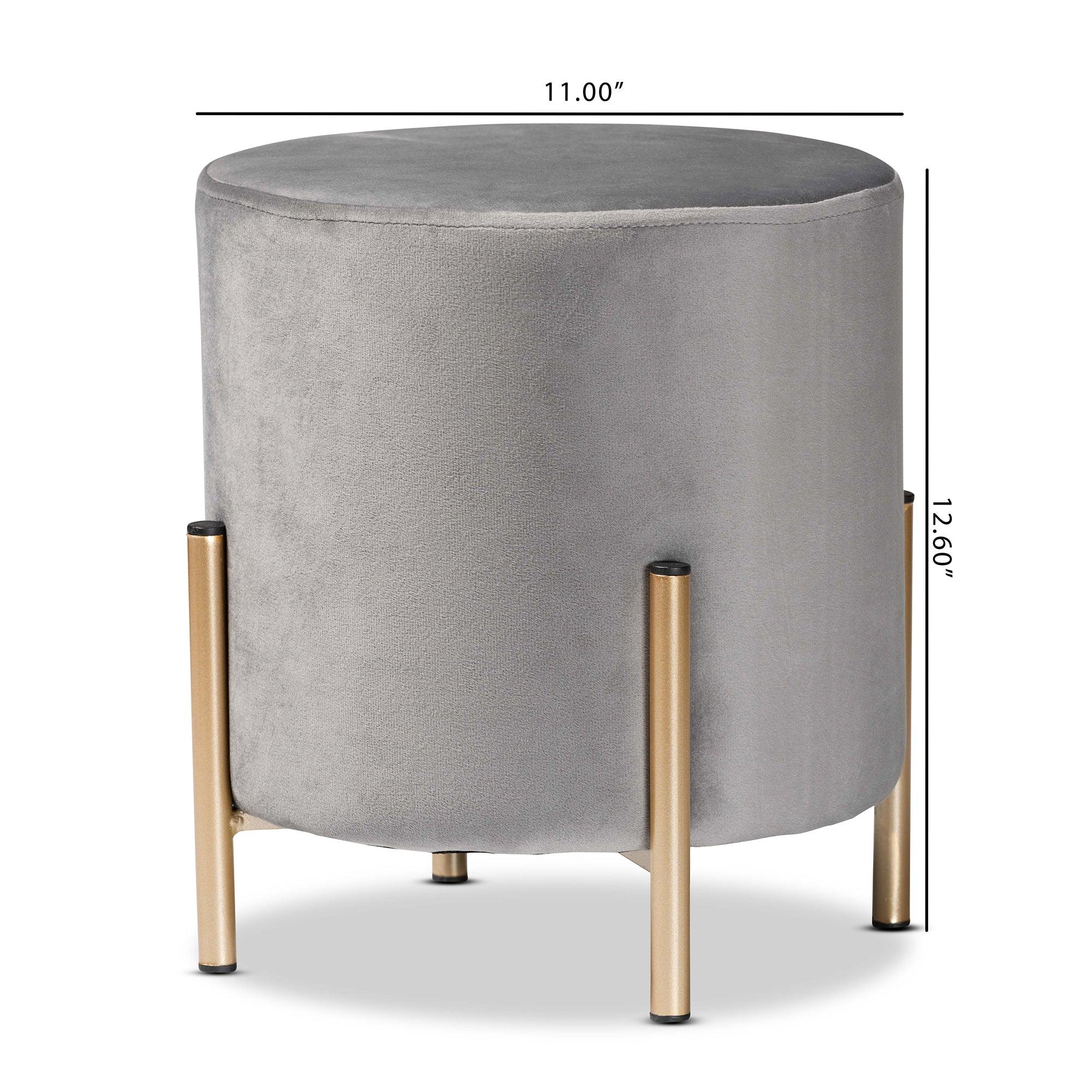 Thurman Contemporary Glam and Luxe Velvet Fabric Upholstered and Finished Metal Ottoman