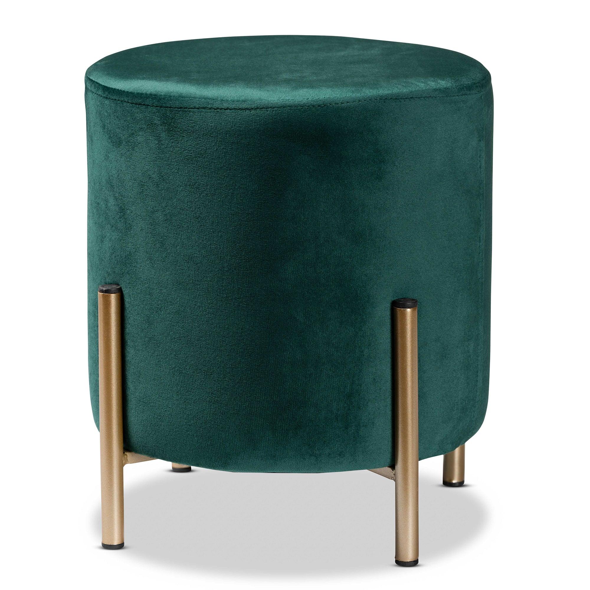 Thurman Contemporary Glam and Luxe Velvet Fabric Upholstered and Finished Metal Ottoman