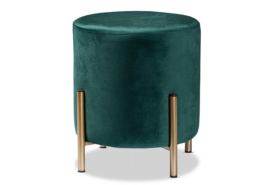 Thurman Contemporary Glam and Luxe Velvet Fabric Upholstered and Finished Metal Ottoman