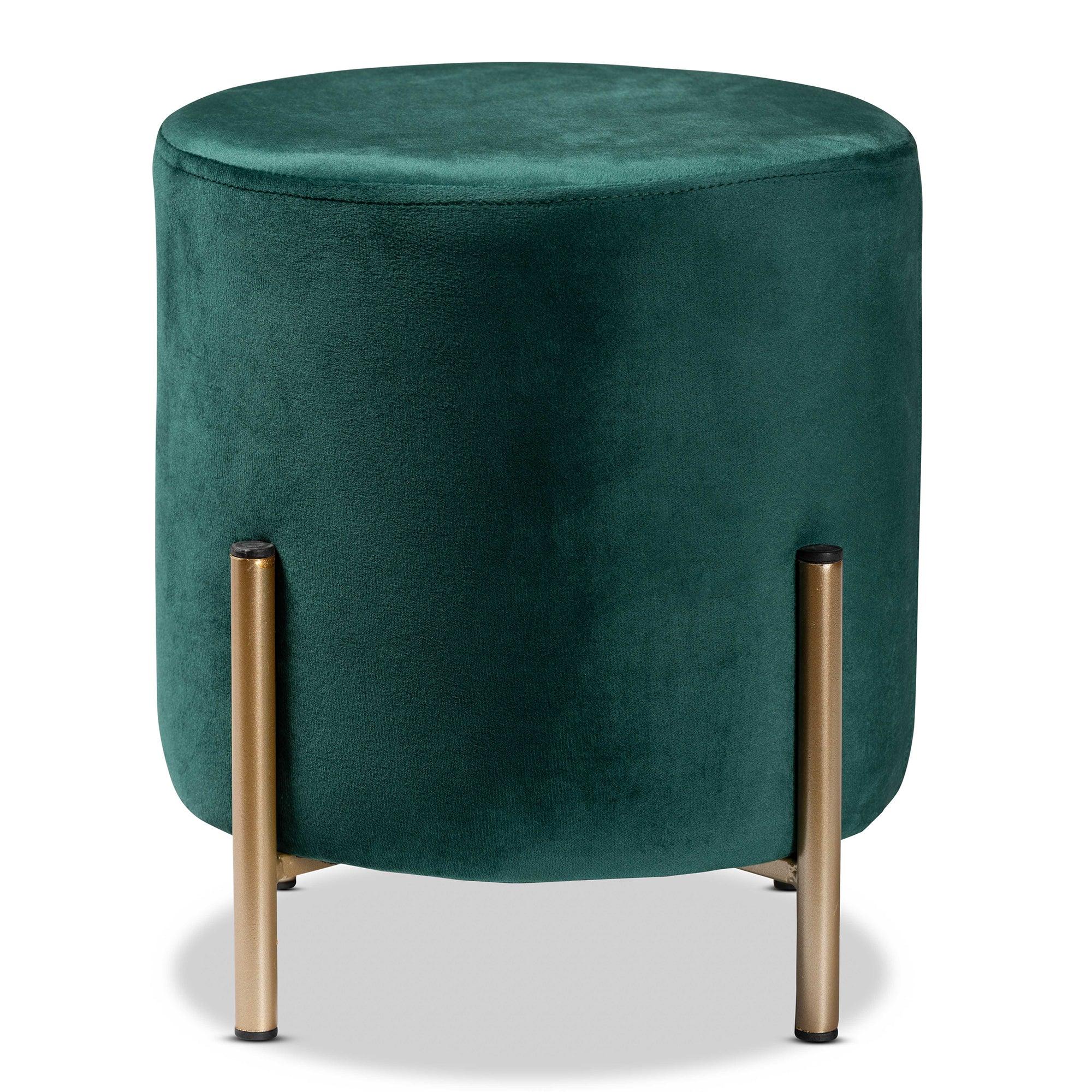 Thurman Contemporary Glam and Luxe Velvet Fabric Upholstered and Finished Metal Ottoman