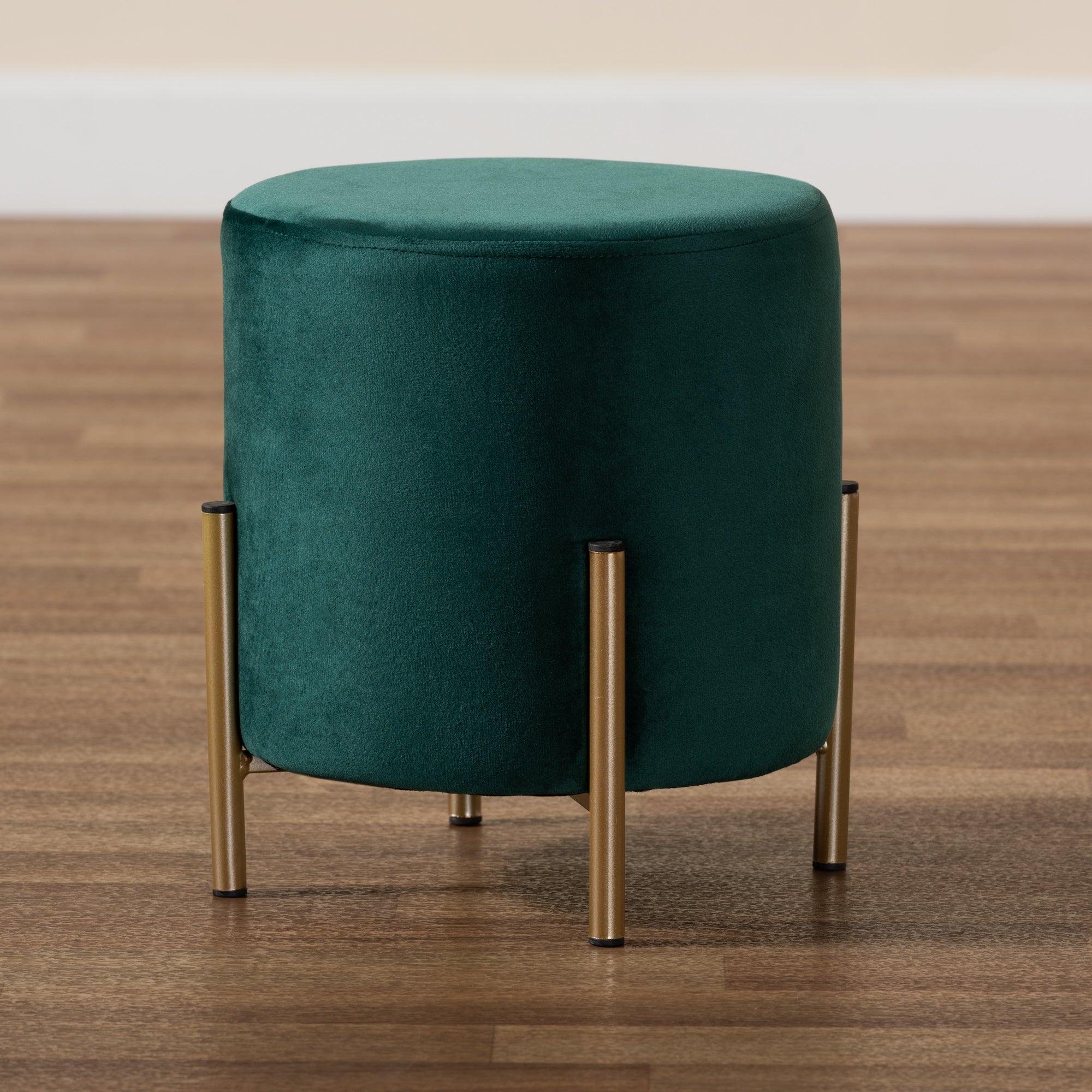 Thurman Contemporary Glam and Luxe Velvet Fabric Upholstered and Finished Metal Ottoman