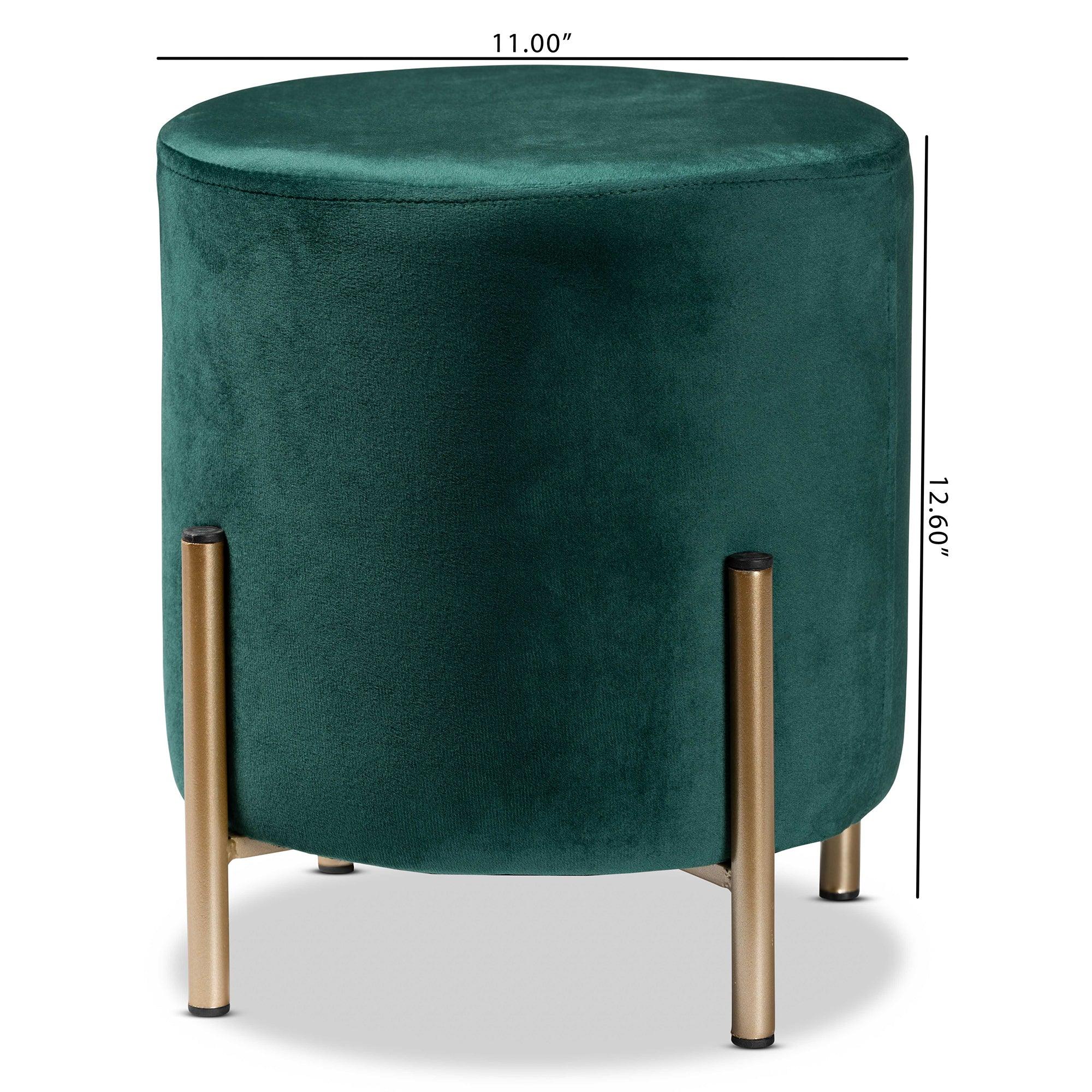 Thurman Contemporary Glam and Luxe Velvet Fabric Upholstered and Finished Metal Ottoman