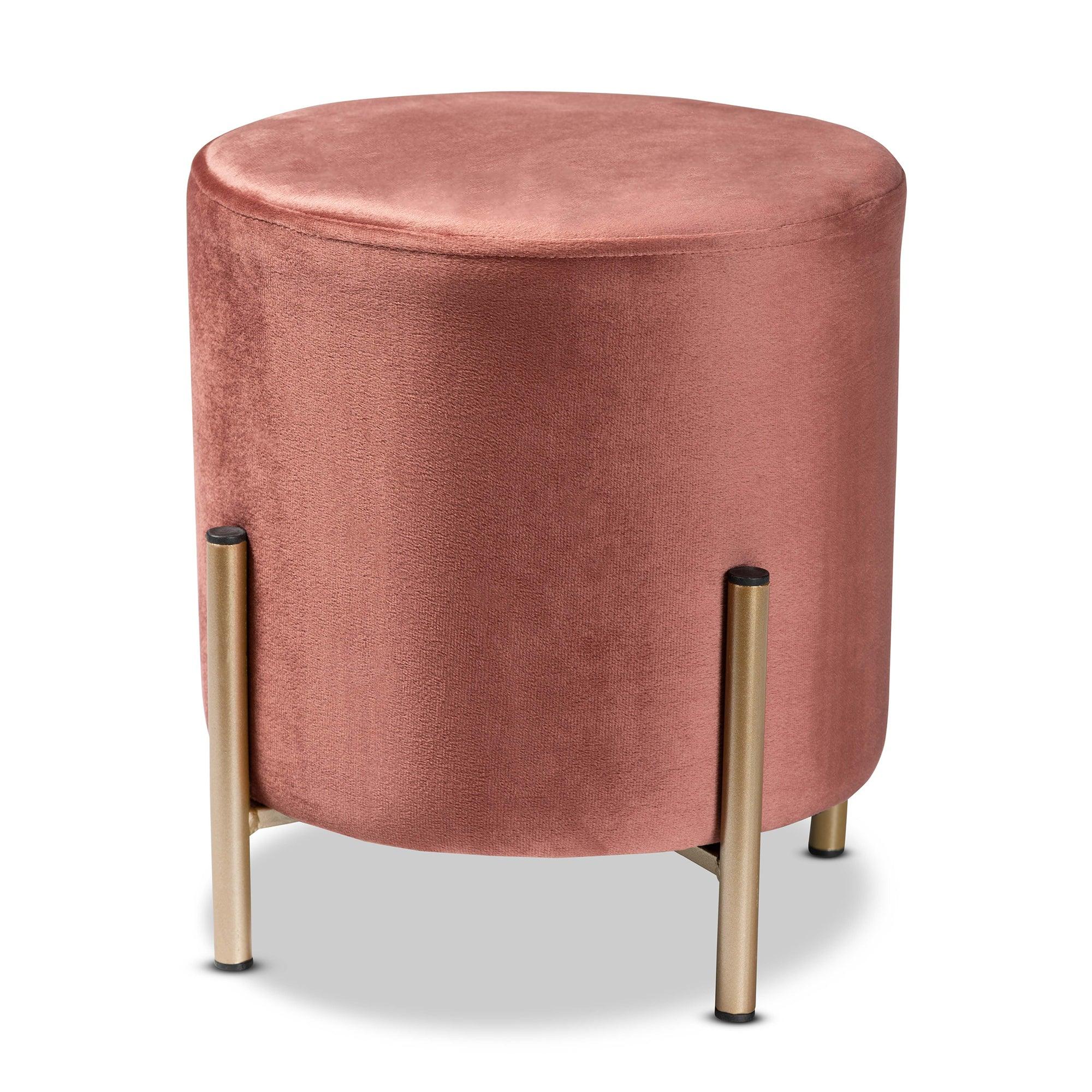 Thurman Contemporary Glam and Luxe Velvet Fabric Upholstered and Finished Metal Ottoman