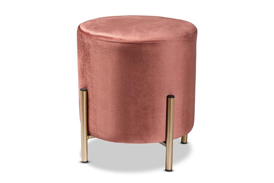 Thurman Contemporary Glam and Luxe Velvet Fabric Upholstered and Finished Metal Ottoman