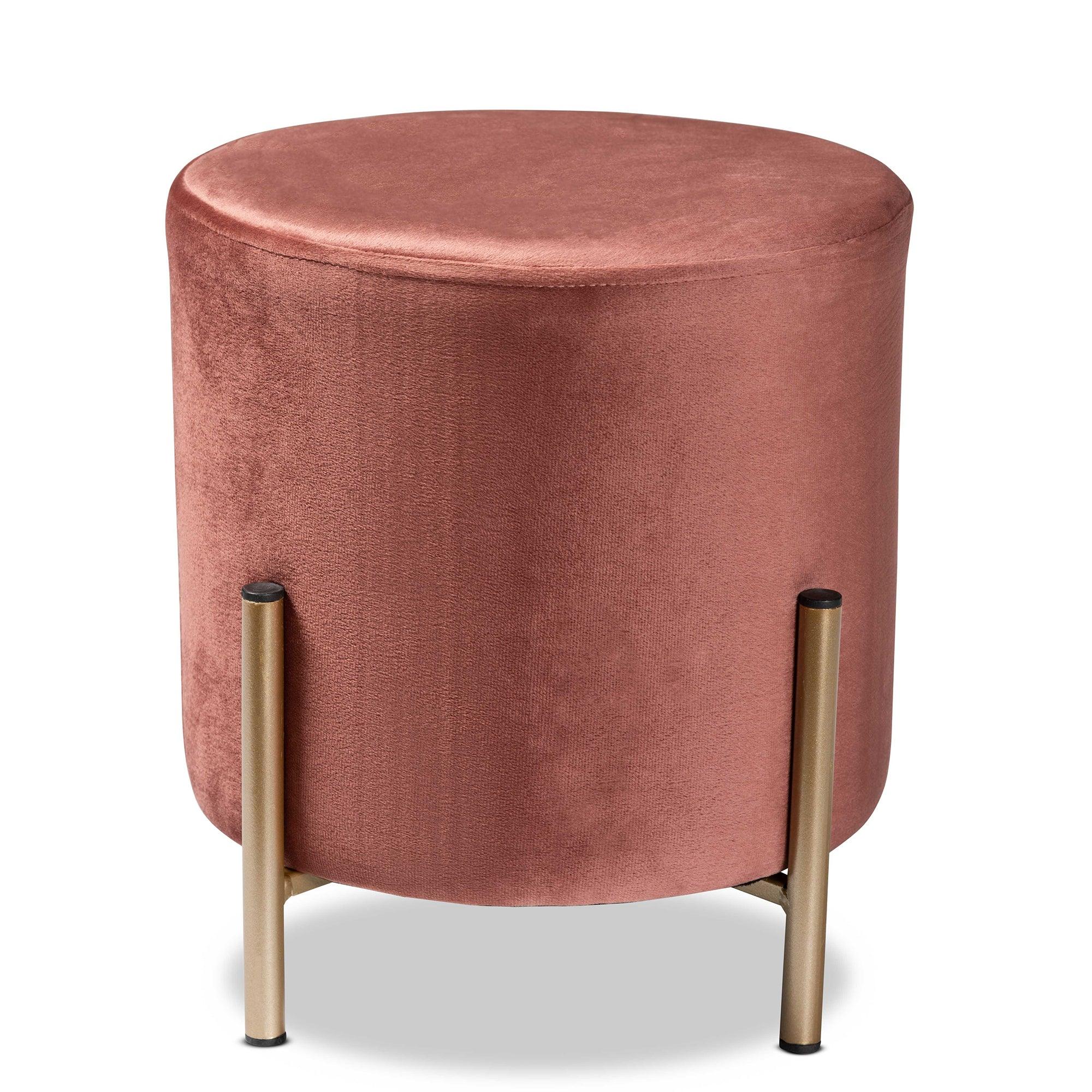 Thurman Contemporary Glam and Luxe Velvet Fabric Upholstered and Finished Metal Ottoman