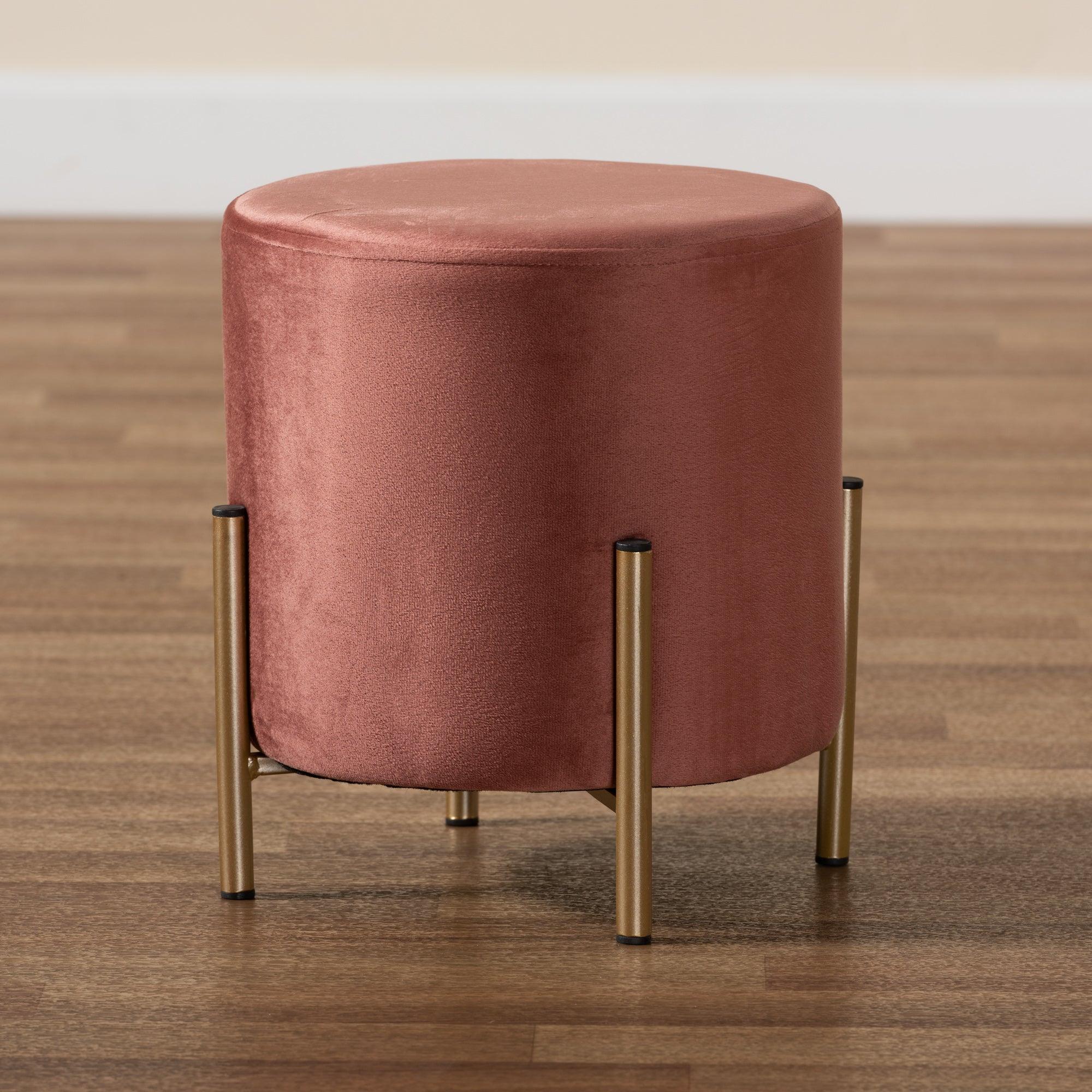 Thurman Contemporary Glam and Luxe Velvet Fabric Upholstered and Finished Metal Ottoman