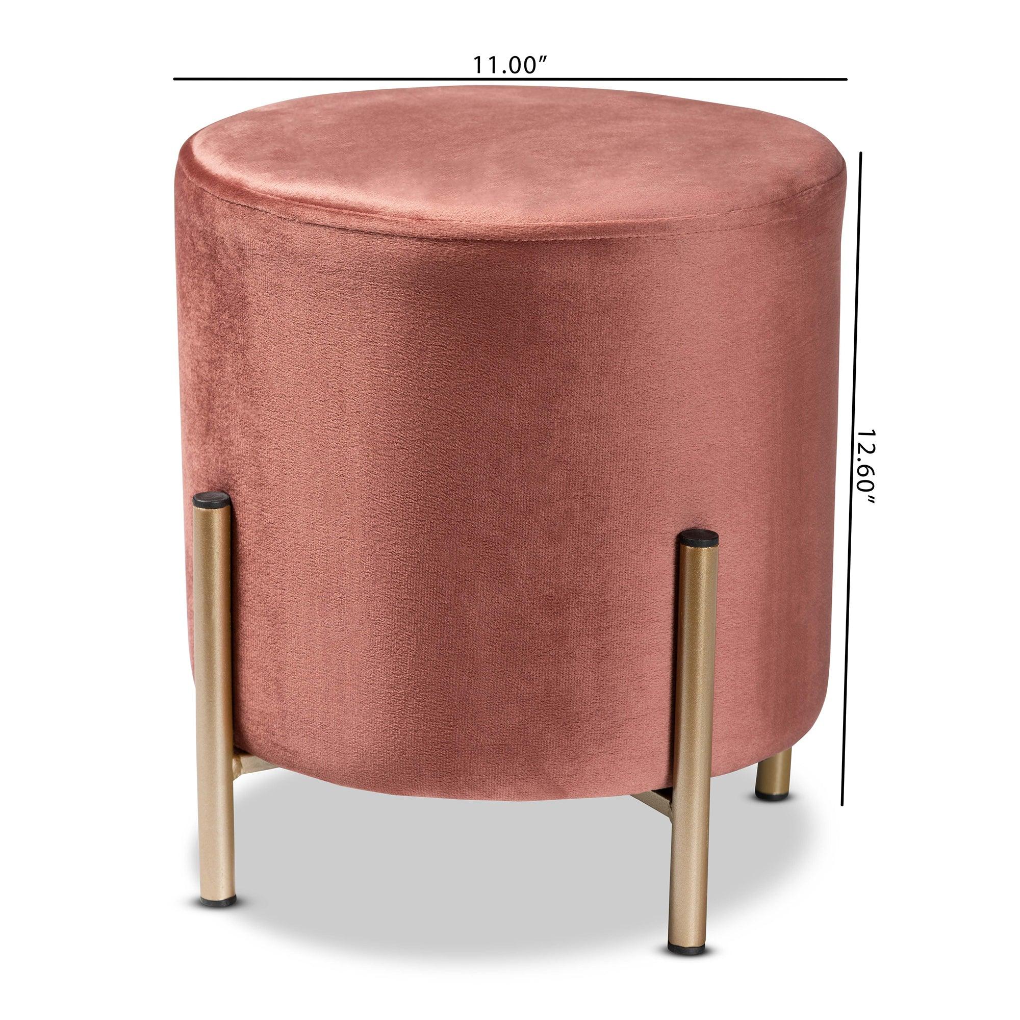 Thurman Contemporary Glam and Luxe Velvet Fabric Upholstered and Finished Metal Ottoman