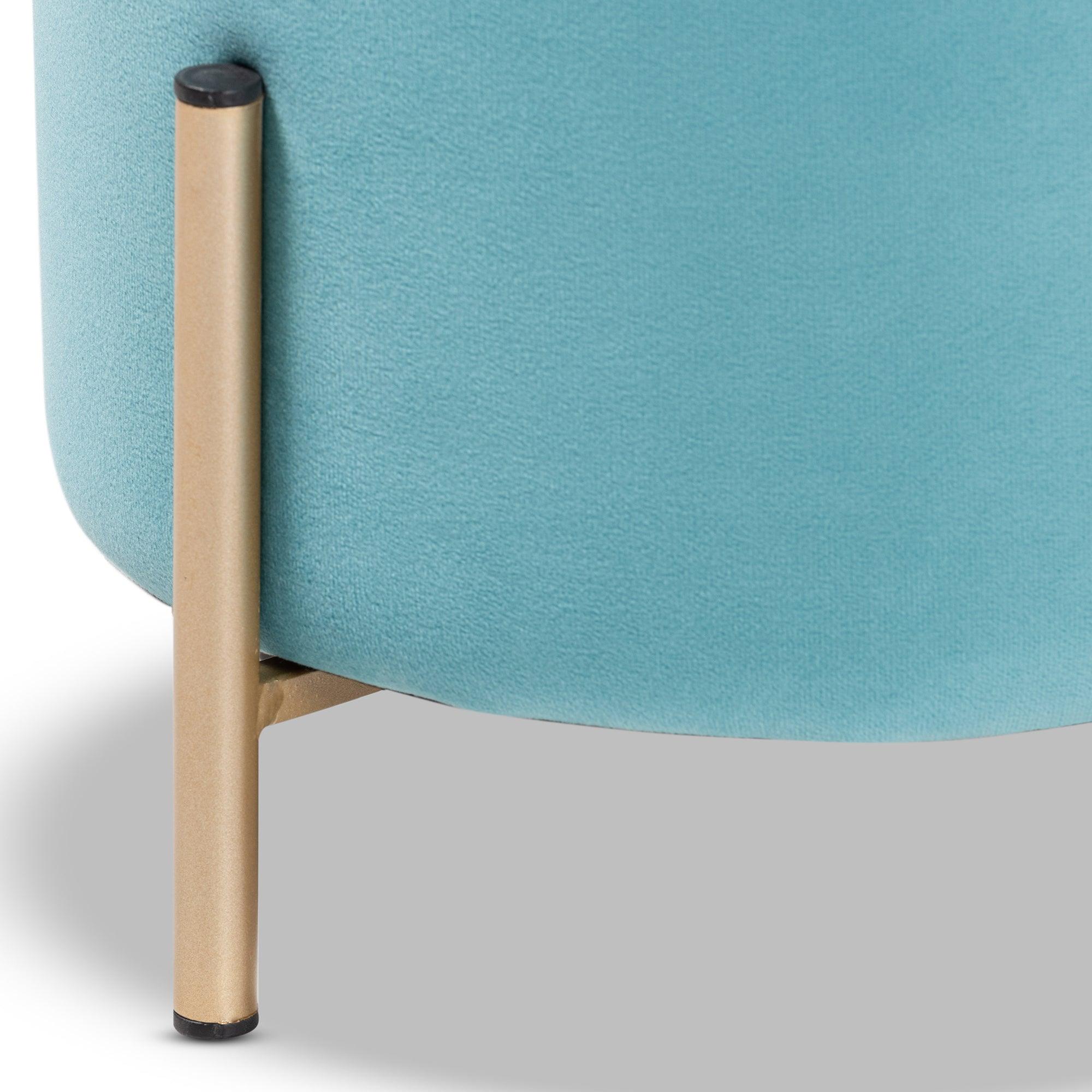 Thurman Contemporary Glam and Luxe Sky Velvet Fabric Upholstered and Finished Metal Ottoman