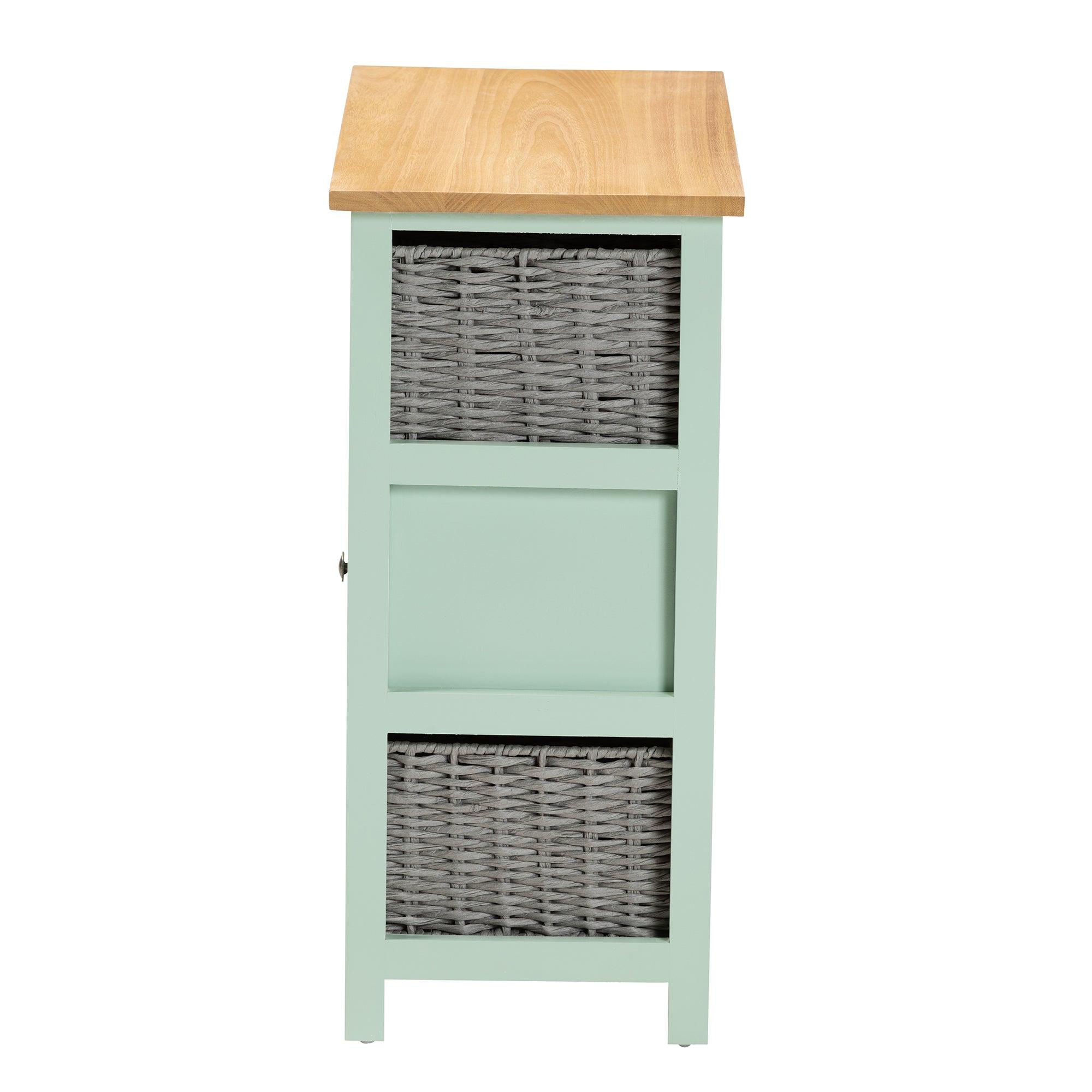 Valtina Modern and Contemporary Two-Tone and Mint Finished Wood 3-Drawer Storage Unit with Baskets