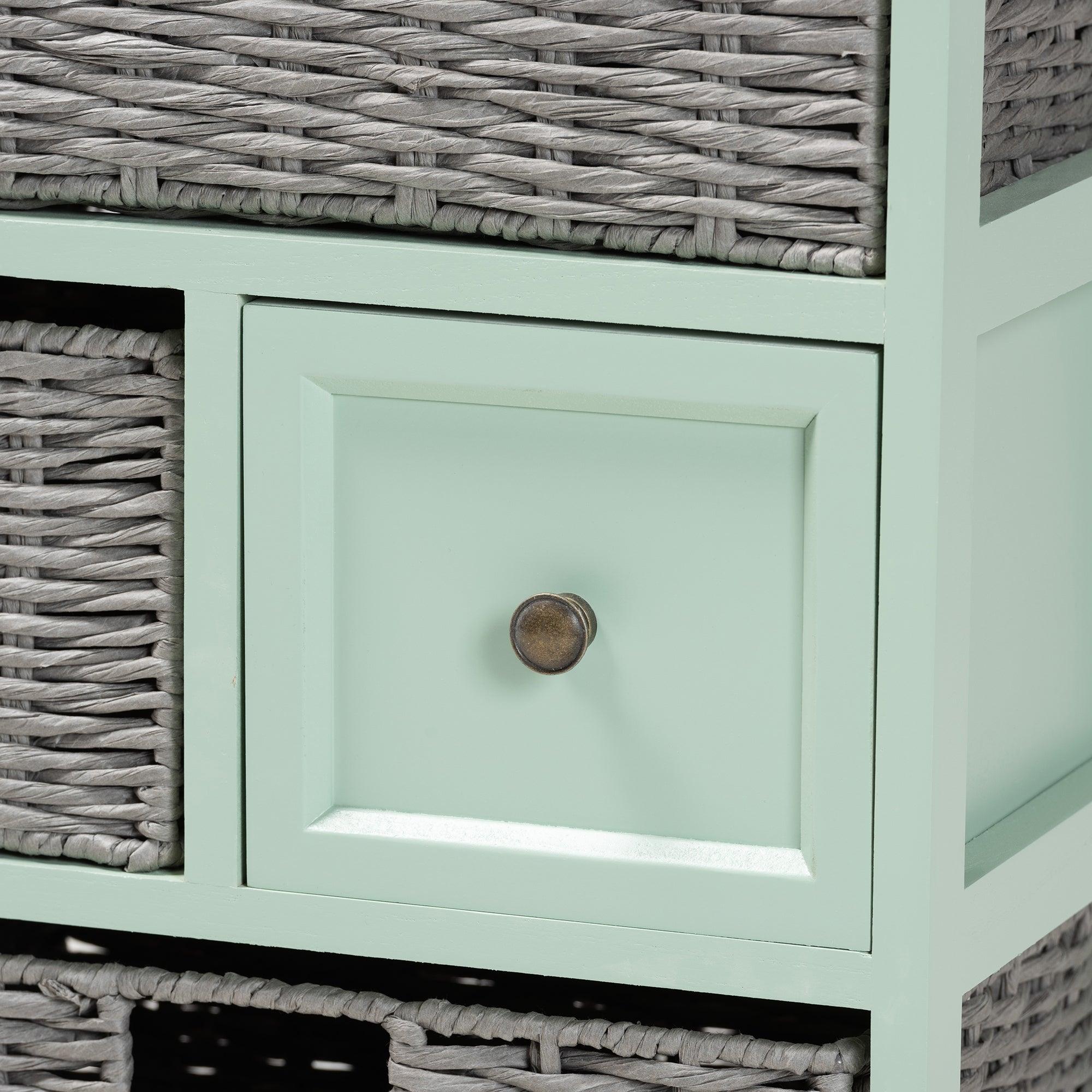 Valtina Modern and Contemporary Two-Tone and Mint Finished Wood 3-Drawer Storage Unit with Baskets