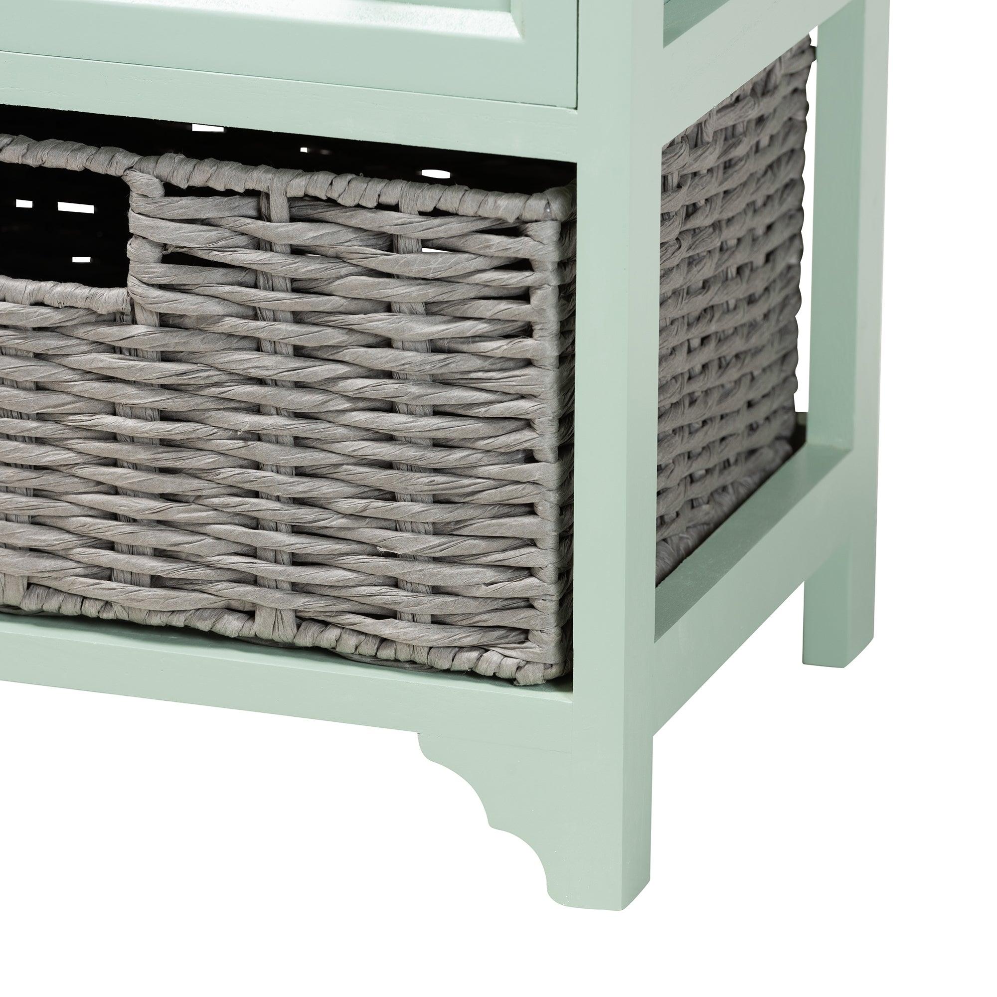 Valtina Modern and Contemporary Two-Tone and Mint Finished Wood 3-Drawer Storage Unit with Baskets