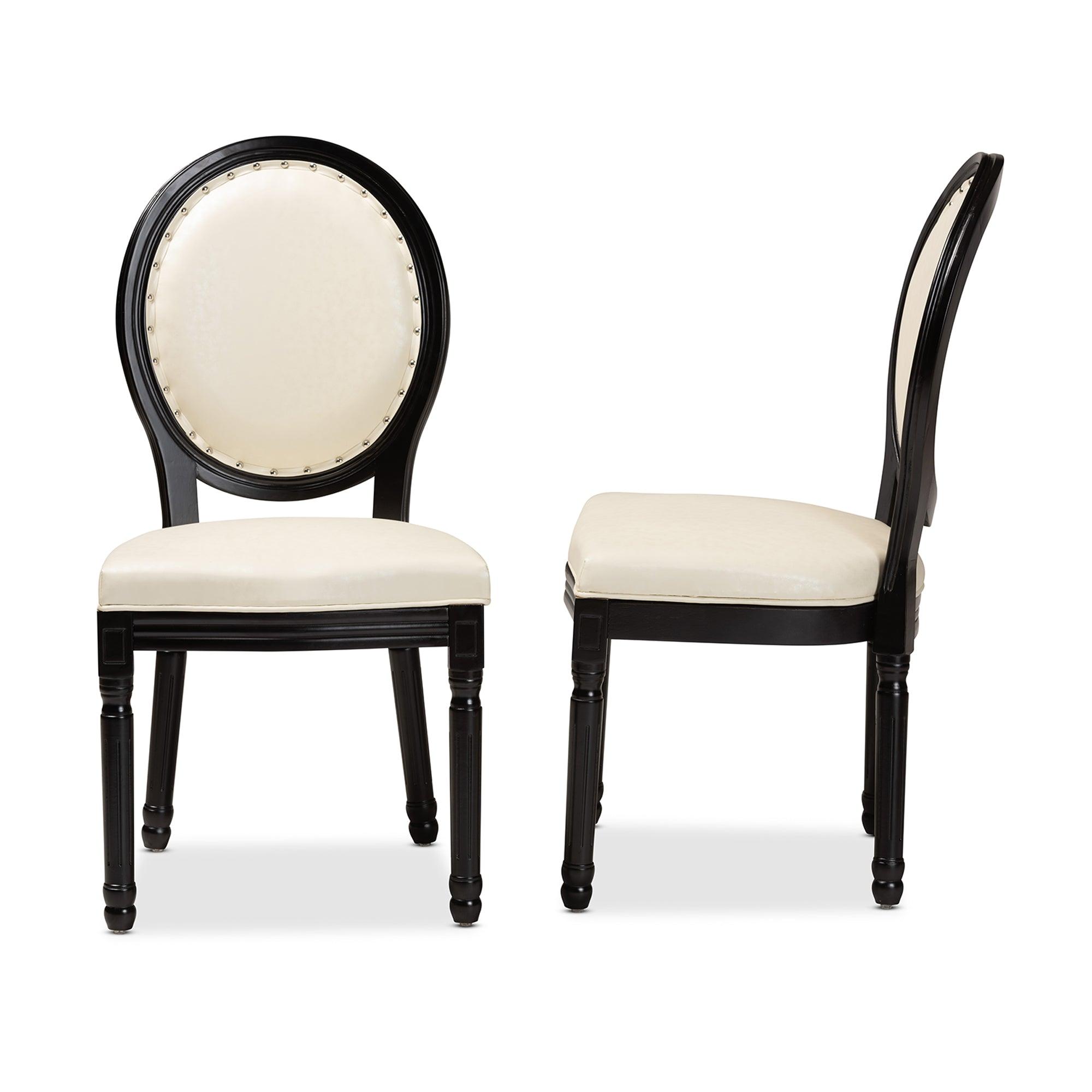 Louis Traditional French Inspired Faux Leather Upholstered and Finished Wood 2-Piece Dining Chair Set