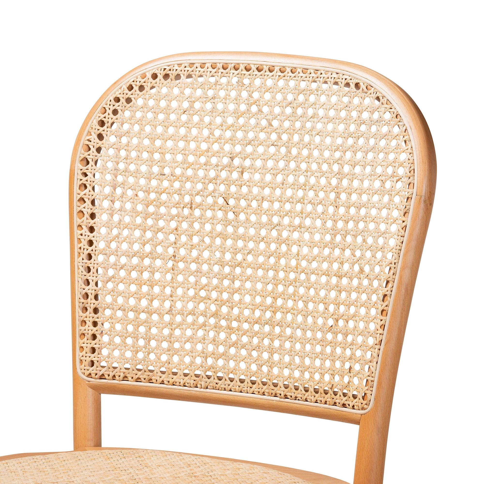 Vance Mid-Century Modern Woven Rattan and Wood Cane Counter Stool