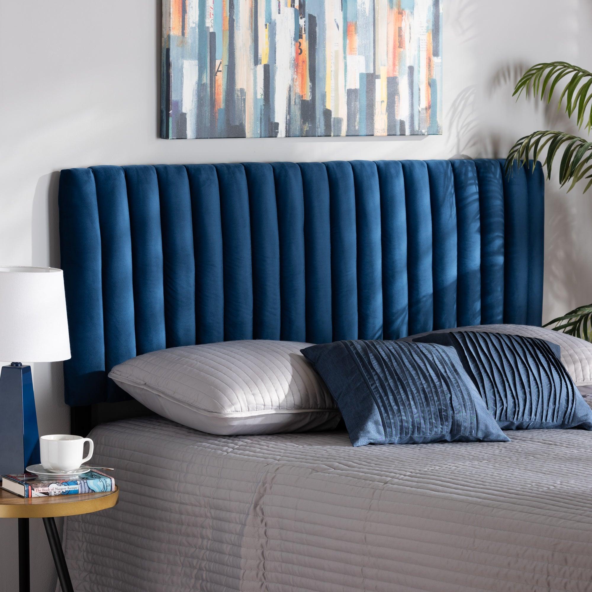 Emile Modern and Contemporary Velvet Fabric Upholstered and Finished Wood Headboard