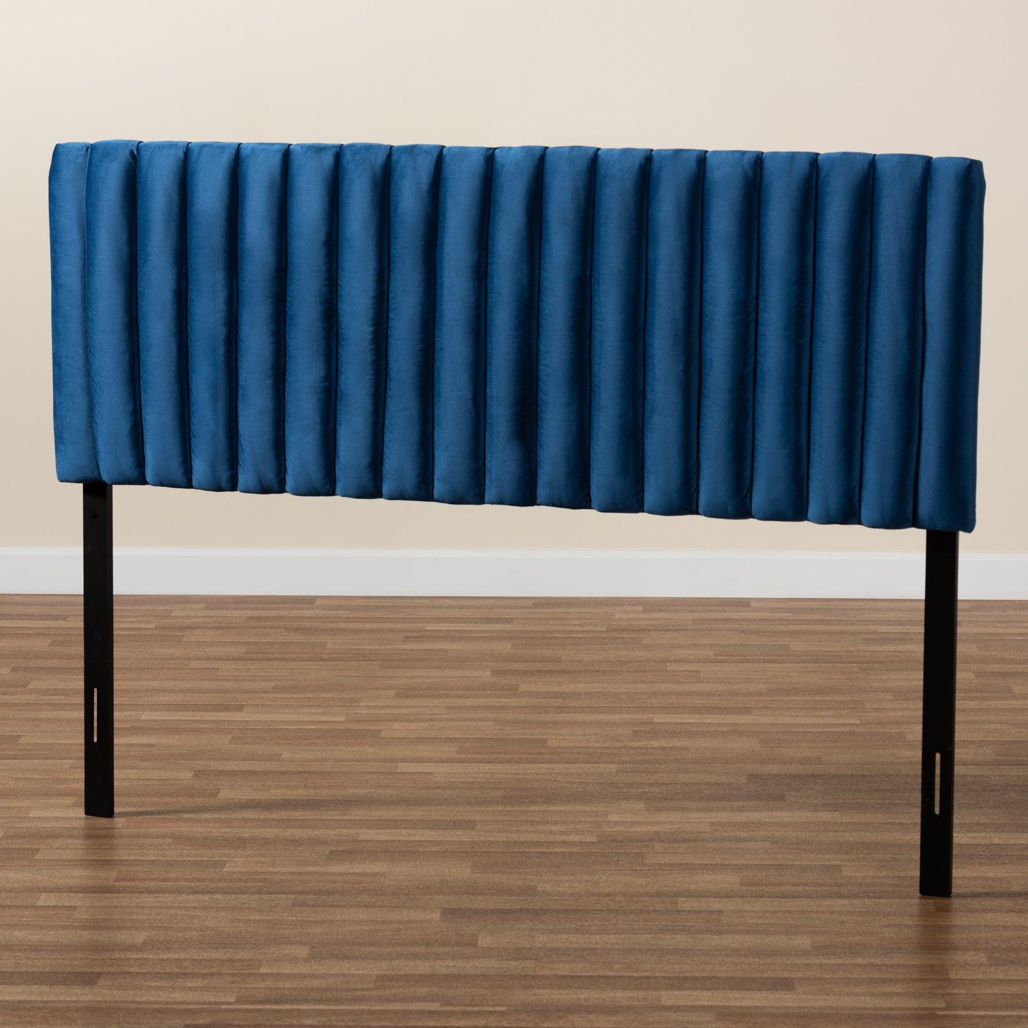 Emile Modern and Contemporary Velvet Fabric Upholstered and Finished Wood Headboard