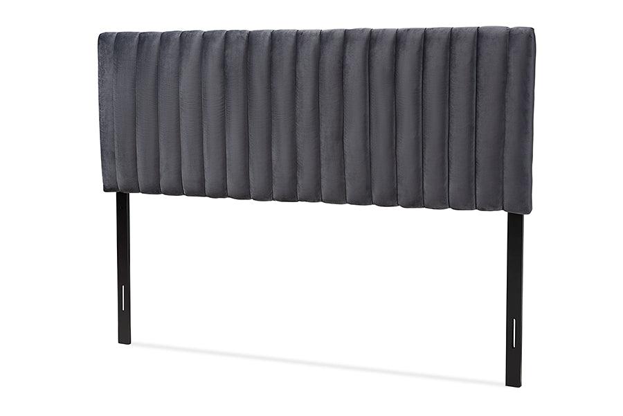 Emile Modern and Contemporary Velvet Fabric Upholstered and Finished Wood Headboard