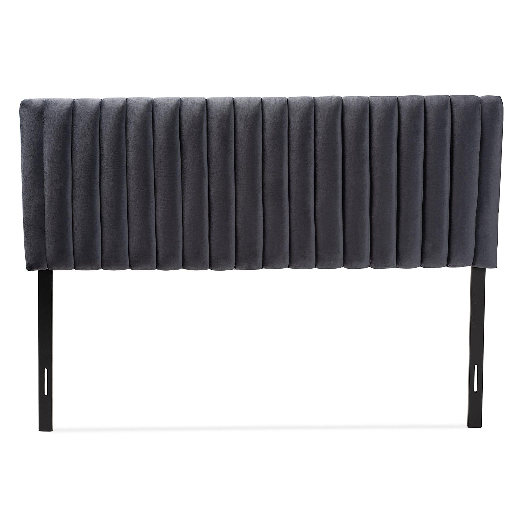 Emile Modern and Contemporary Velvet Fabric Upholstered and Finished Wood Headboard