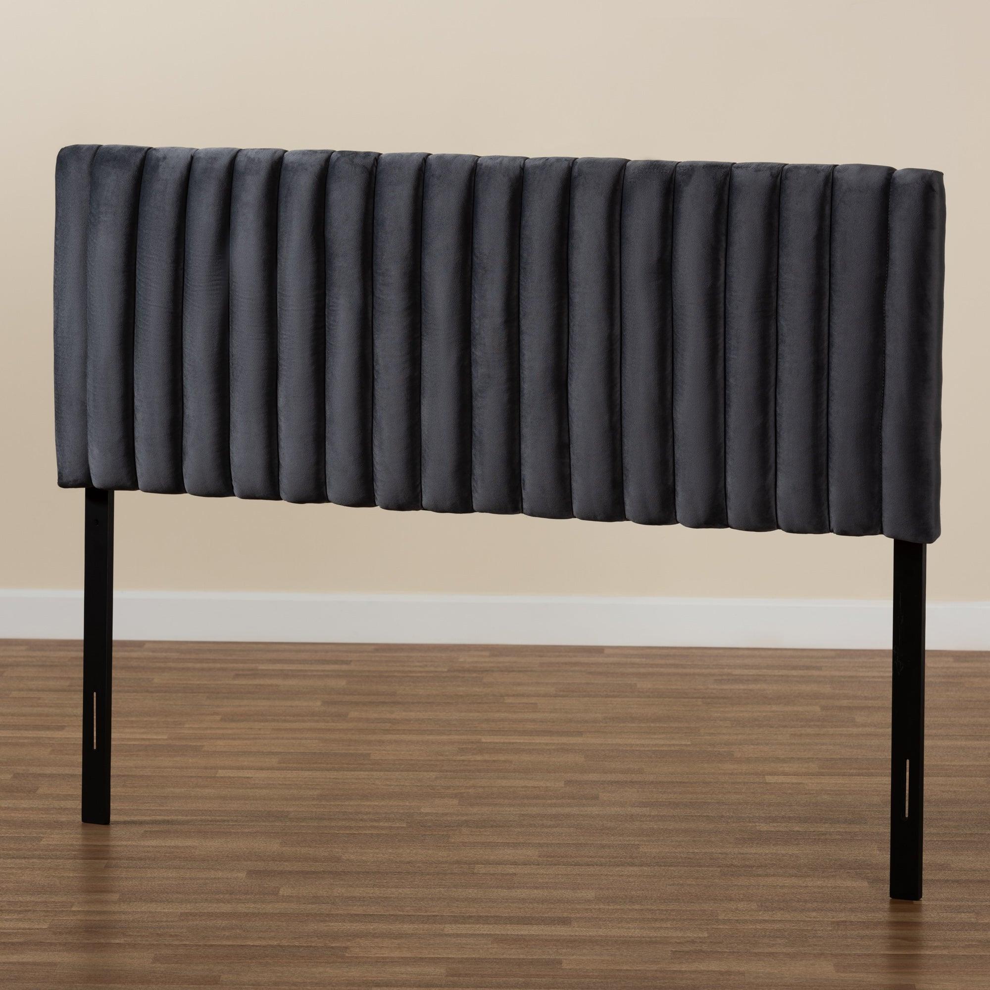 Emile Modern and Contemporary Velvet Fabric Upholstered and Finished Wood Headboard