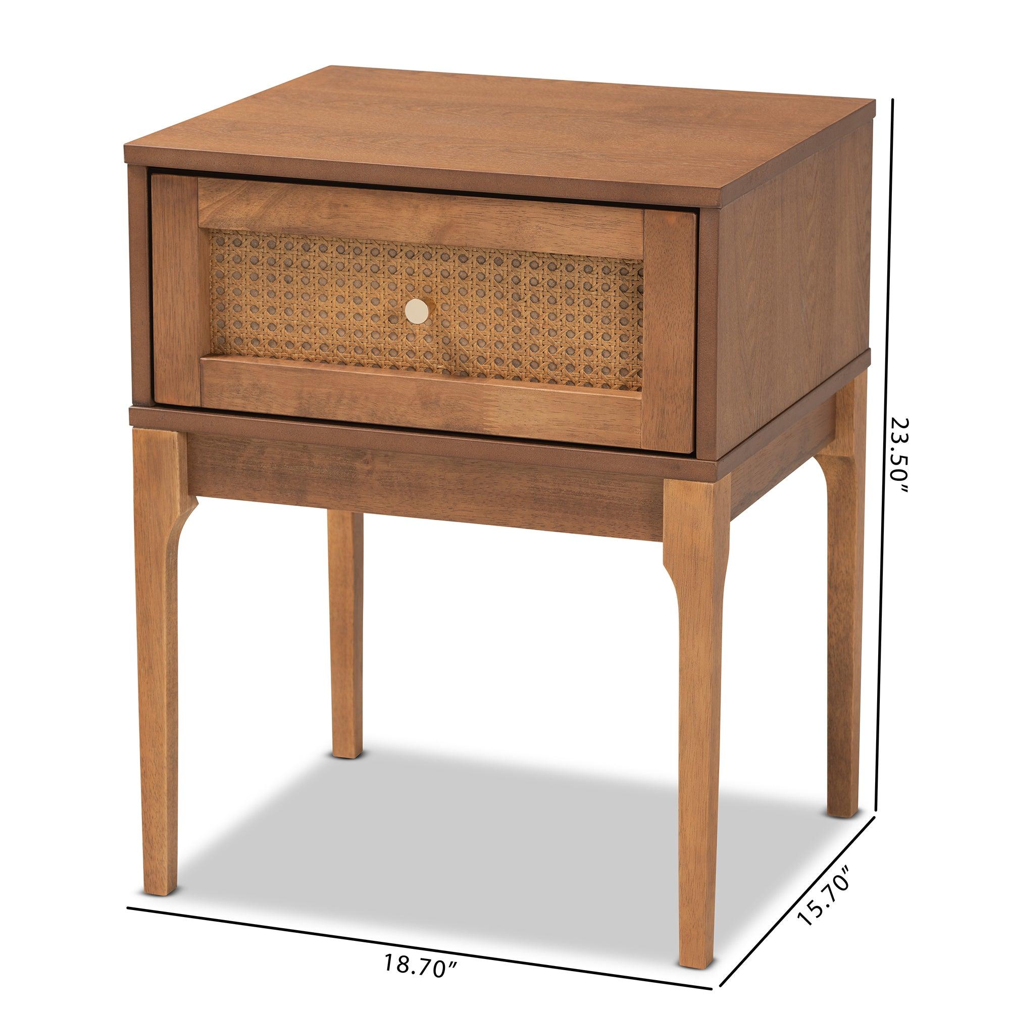 Ramiel Mid-Century Modern Ash Finished Wood and Rattan 1-Drawer Nightstand