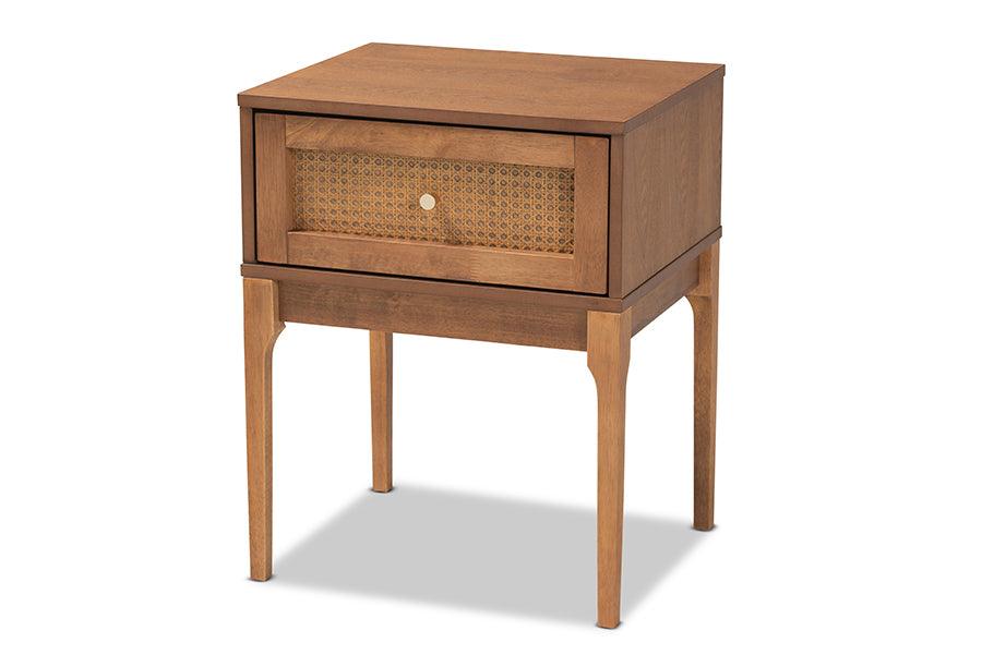 Ramiel Mid-Century Modern Ash Finished Wood and Rattan 1-Drawer Nightstand