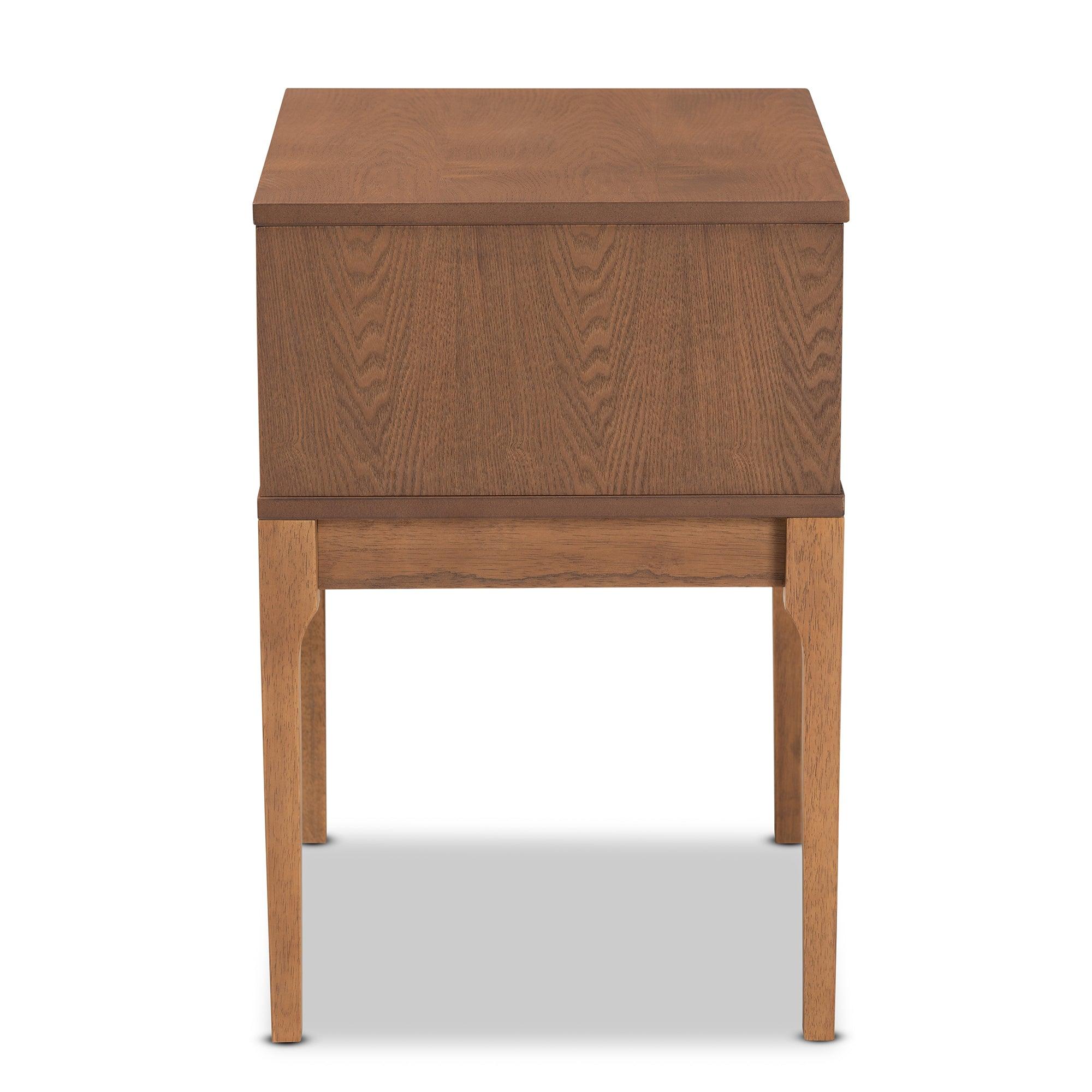 Ramiel Mid-Century Modern Ash Finished Wood and Rattan 1-Drawer Nightstand